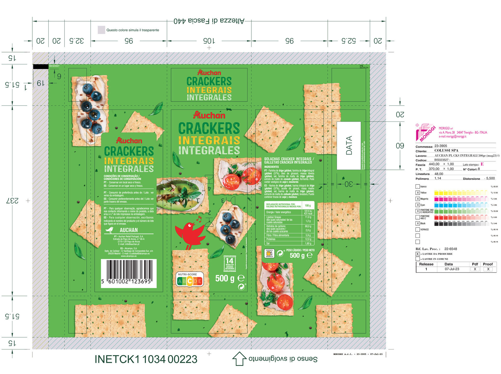 BOLACHA CREAM CRACKER AUCHAN INTEGRAIS 500G 14 SAQ image number 1