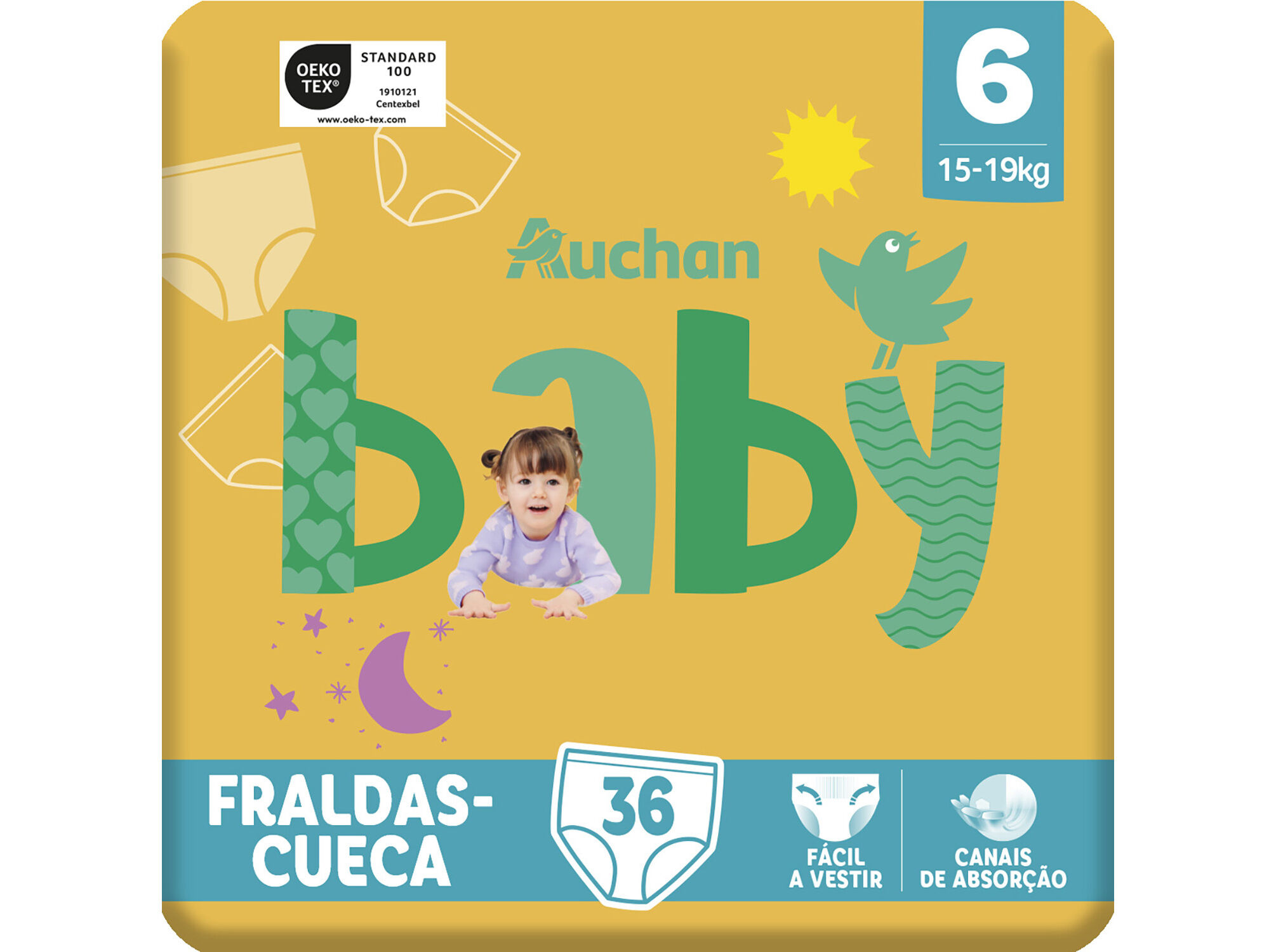 FRALDAS CUECA AUCHAN BABY TAMANHO 6 15-19KG 36UN image number 0
