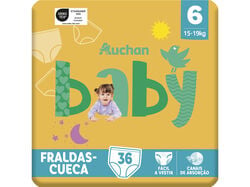 FRALDAS CUECA AUCHAN BABY TAMANHO 6 15-19KG 36UN
