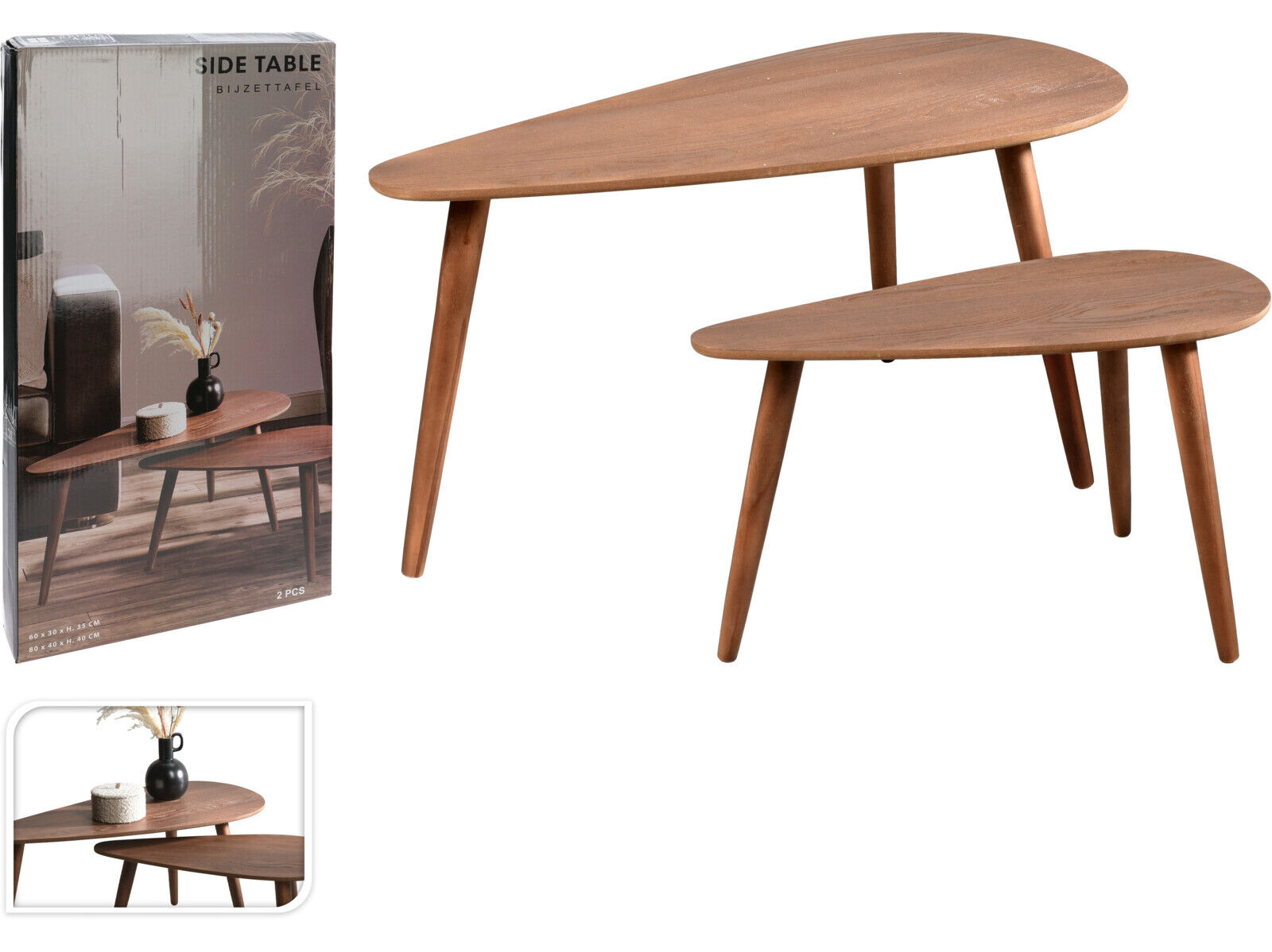 CONJUNTO DE 2 MESAS GOTA - 60X30X35CM E 80X40X40CM