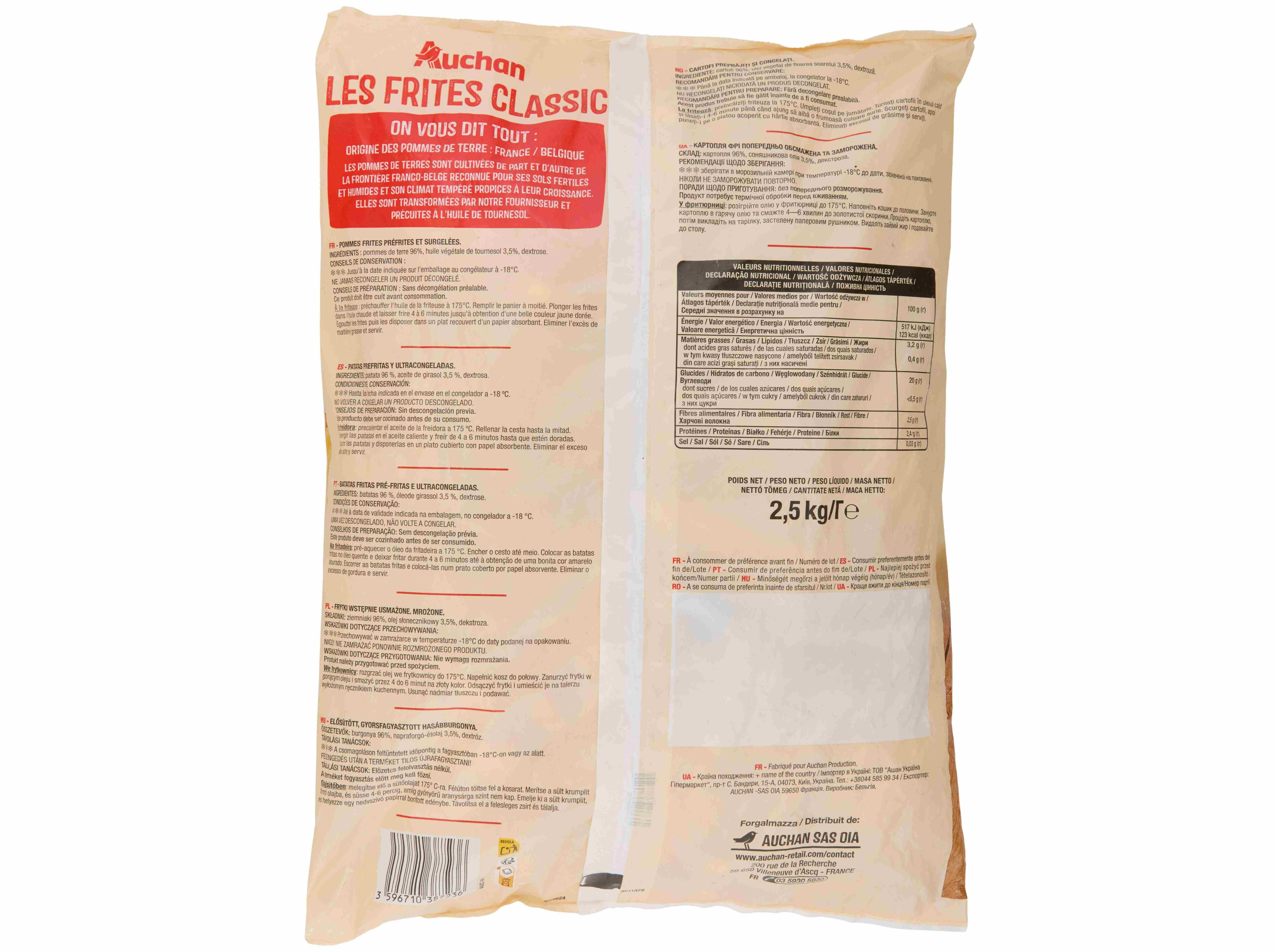 BATATA AUCHAN PR&Eacute;-FRITAS CLASSIC PARA FRITAR 2.5KG image number 1