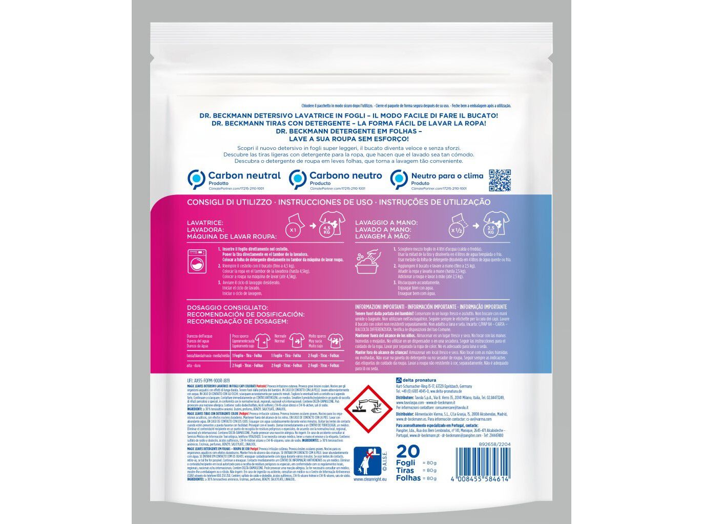 DETERGENTE M&Aacute;QUINA ROUPA DR.BECKMANN EM FOLHAS COLOR 20D image number 1