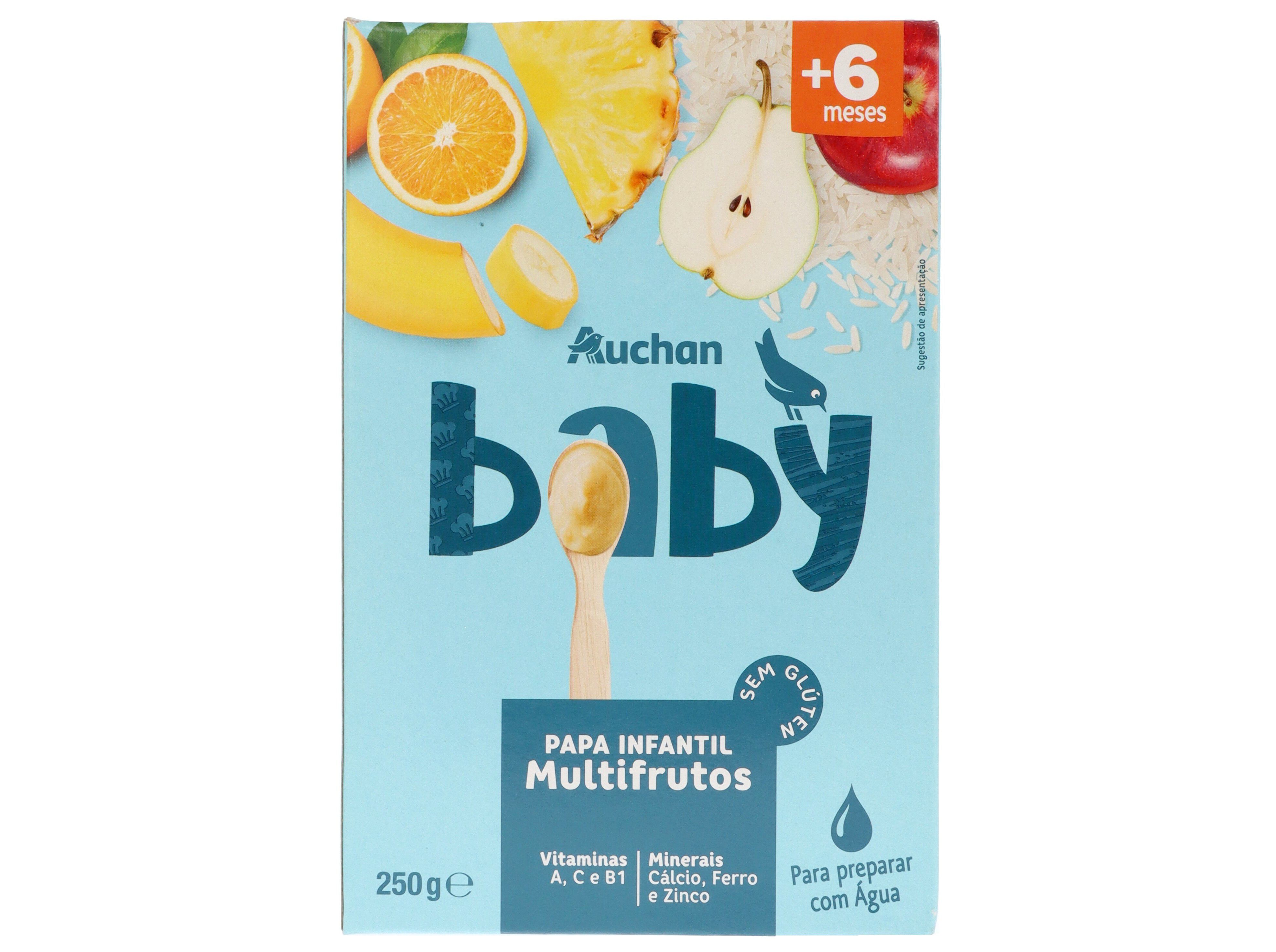 PAPA INFANTIL AUCHAN BABY L&Aacute;CTEA MULTIFRUTOS SEM GL&Uacute;TEN 250G