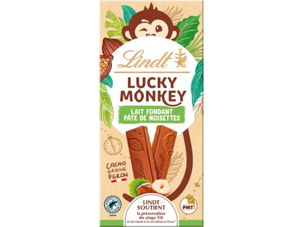 CHOCOLATE DE LEITE LINDT LUCKY MONKEY AVEL&Atilde; 100G image number 0