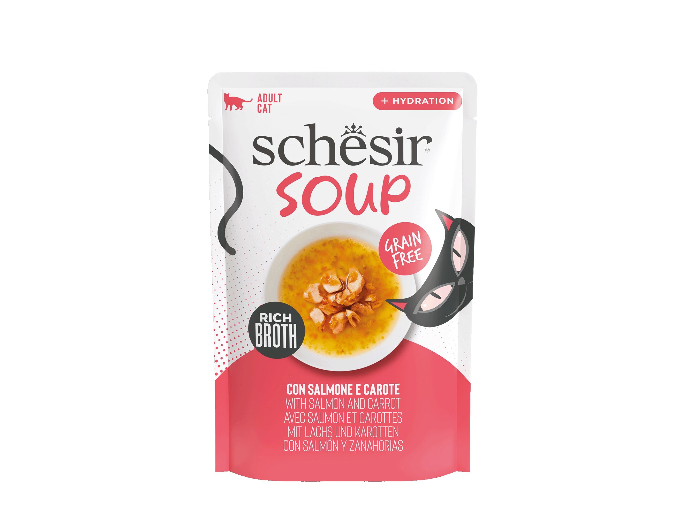COMIDA H&Uacute;MIDA PARA GATO SCHESIR SOUP SALM&Atilde;O / CENOURA 40G