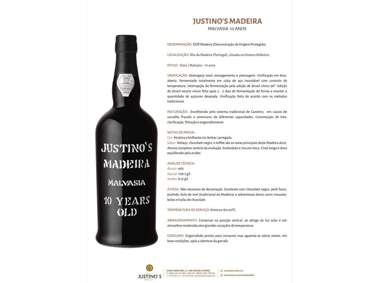 VINHO MADEIRA JUSTINO'S MALVASIA 10 ANOS 0.75L image number 1