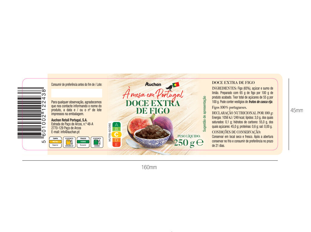 DOCE EXTRA AUCHAN &Agrave; MESA EM PORTUGAL FIGO 250G image number 1