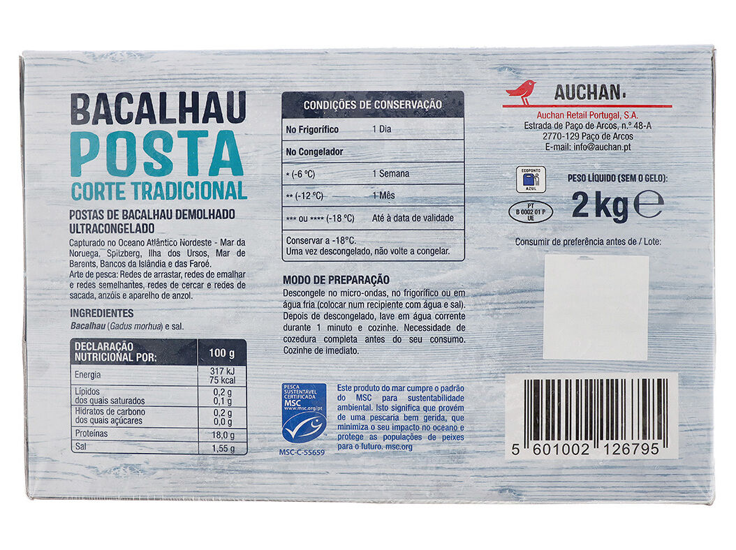 BACALHAU DEMOLHADO AUCHAN POSTA TRADICIONAL MSC 2KG image number 1