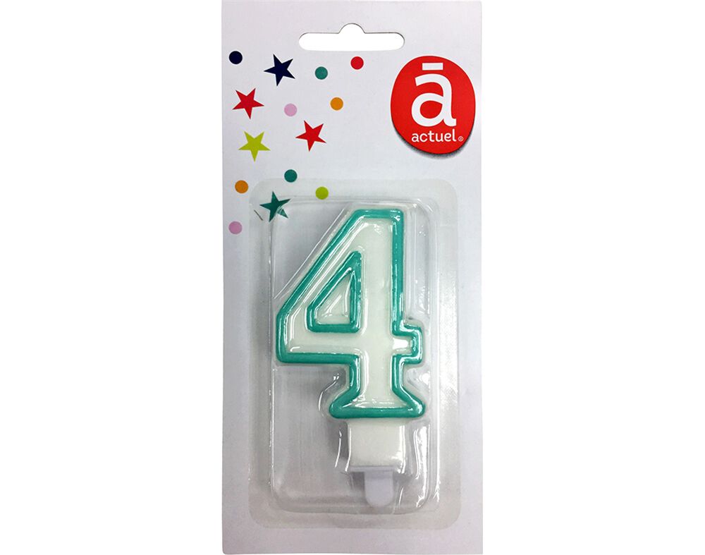 VELA DE ANIVERS&Aacute;RIO ACTUEL BRANCO COM REBORDO AZUL N&Uacute;MERO 4 image number 0