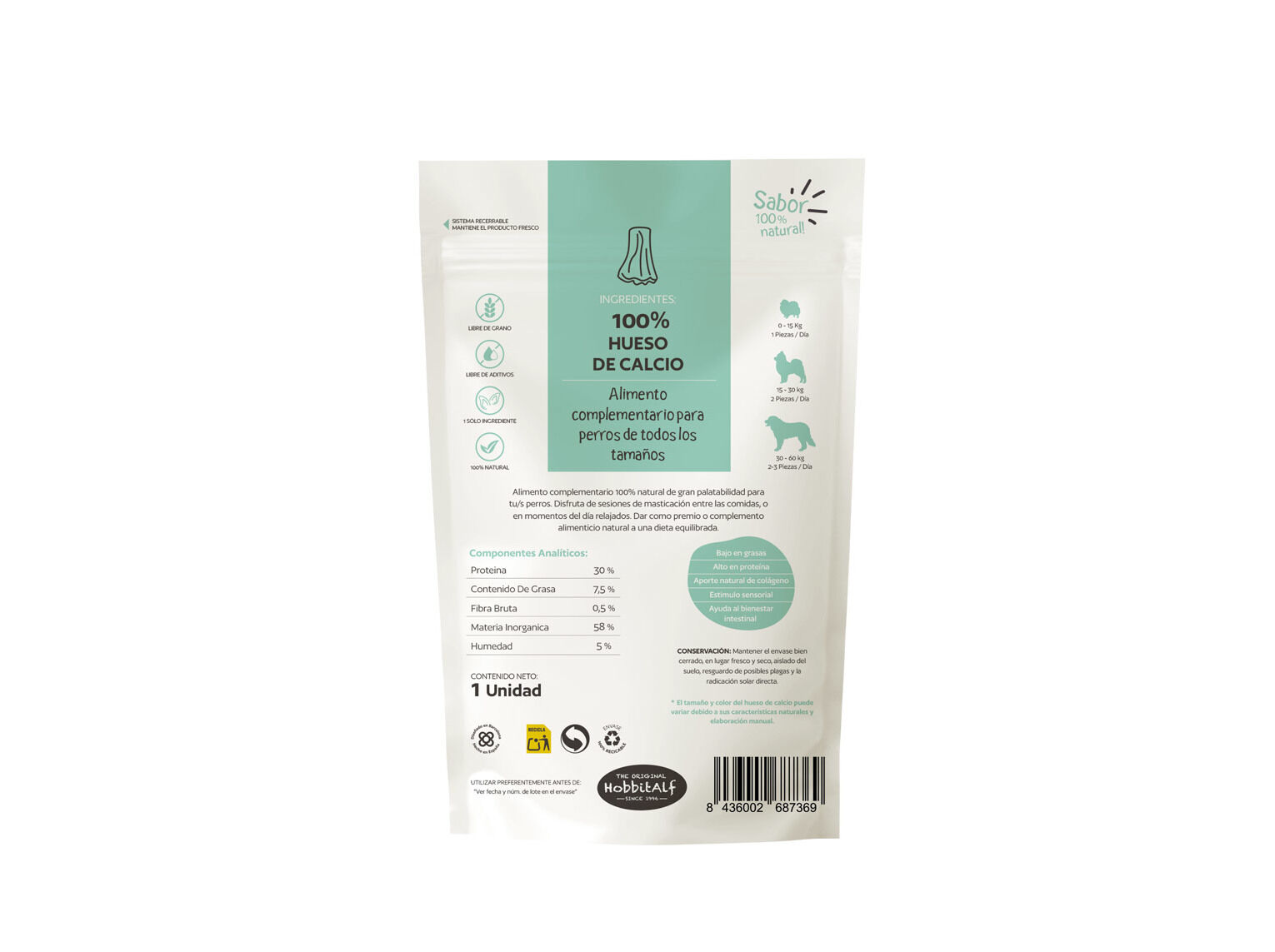 SNACK NATURAL PARA C&Atilde;O HOBBITALF OSSO C&Aacute;LCIO CURTO 100G image number 1