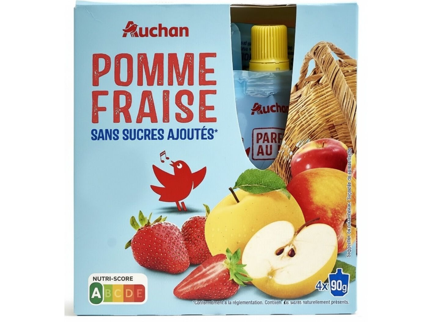 PUR&Eacute; AUCHAN MA&Ccedil;&Atilde; MORANGO 360G (4X90G) image number 0