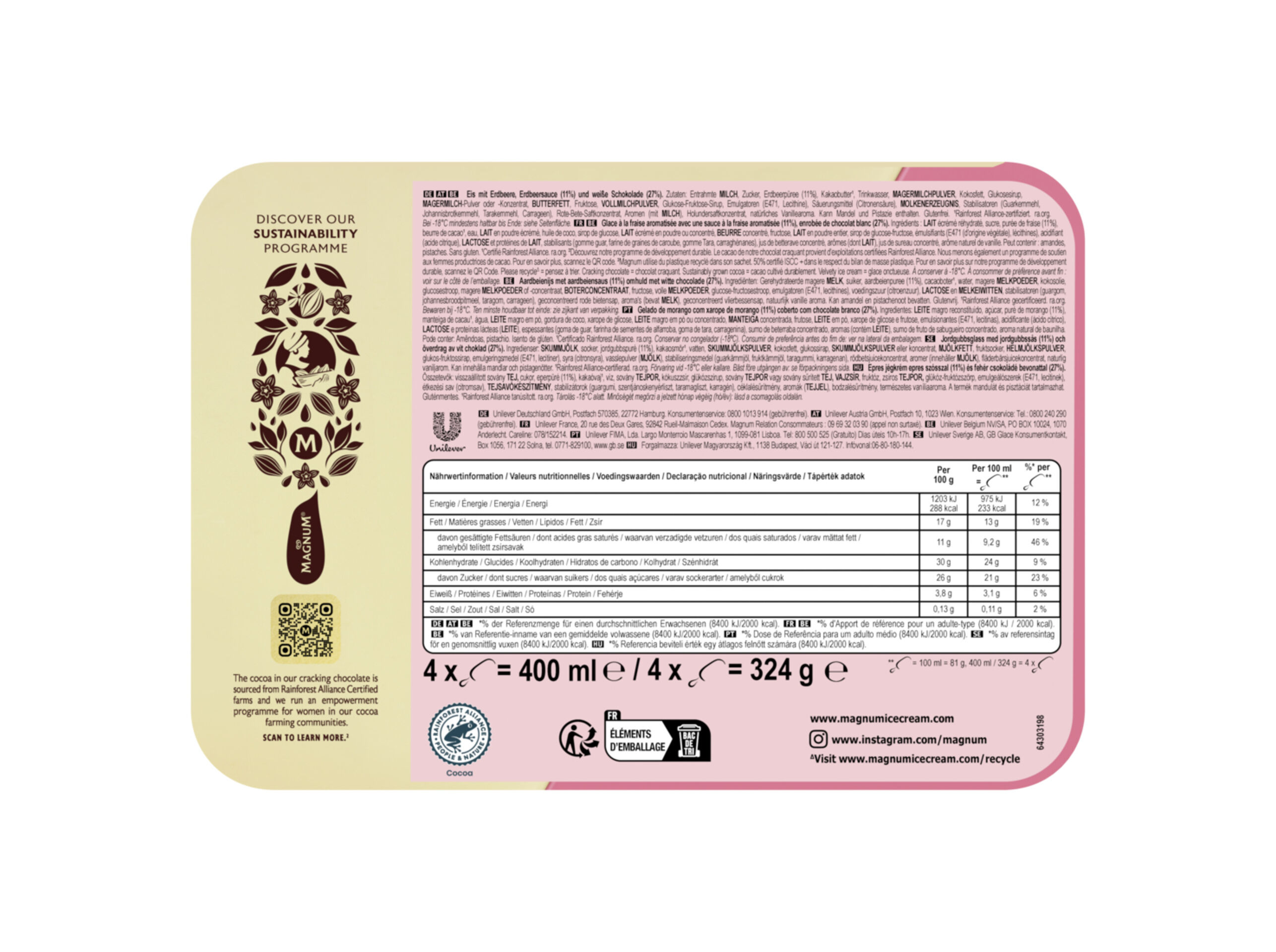 GELADO MAGNUM CHOCO BRANCO & MORANGO 4X100ML image number 2