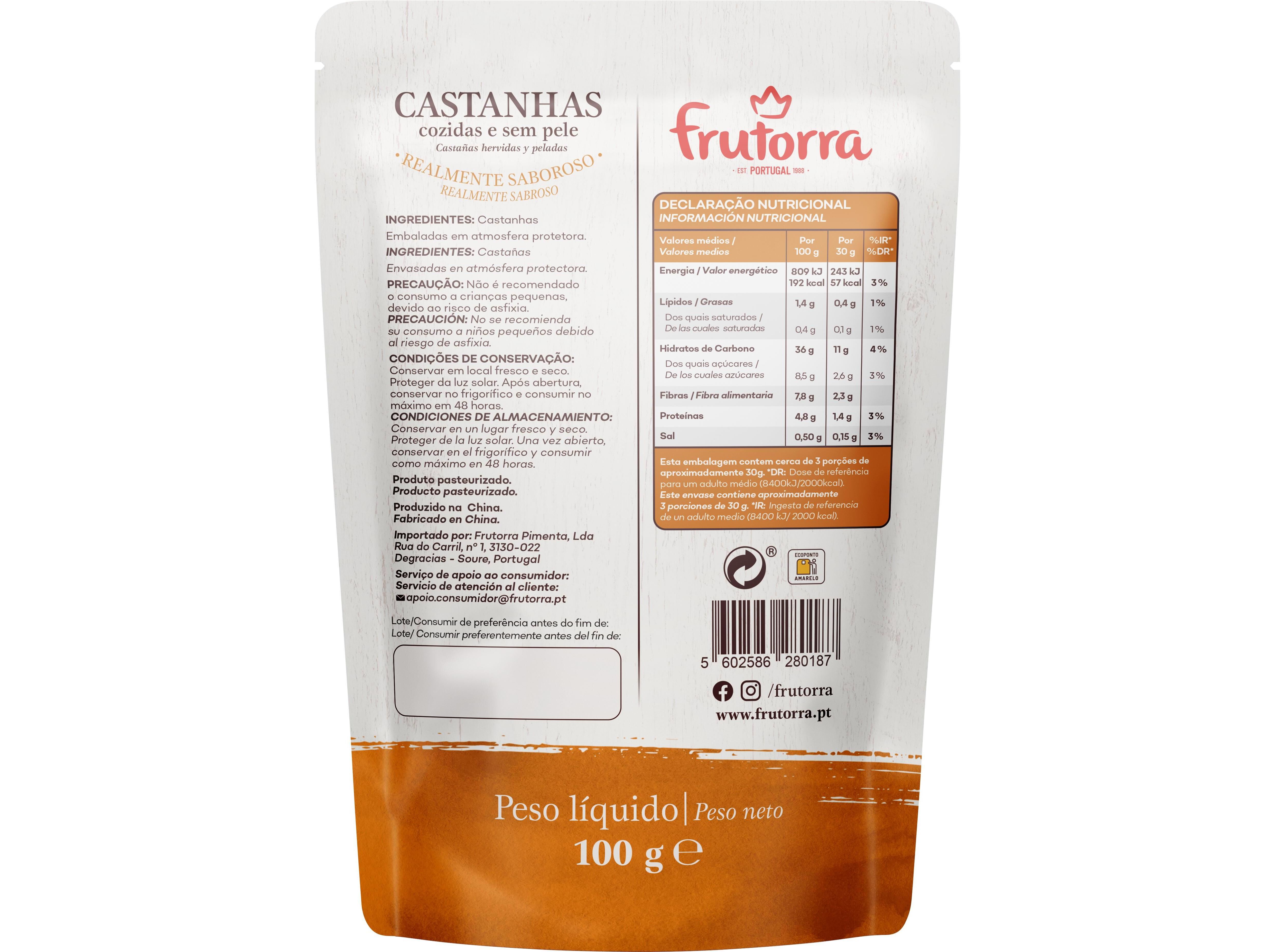 CASTANHAS COZIDAS FRUTORRA 100GR image number 1