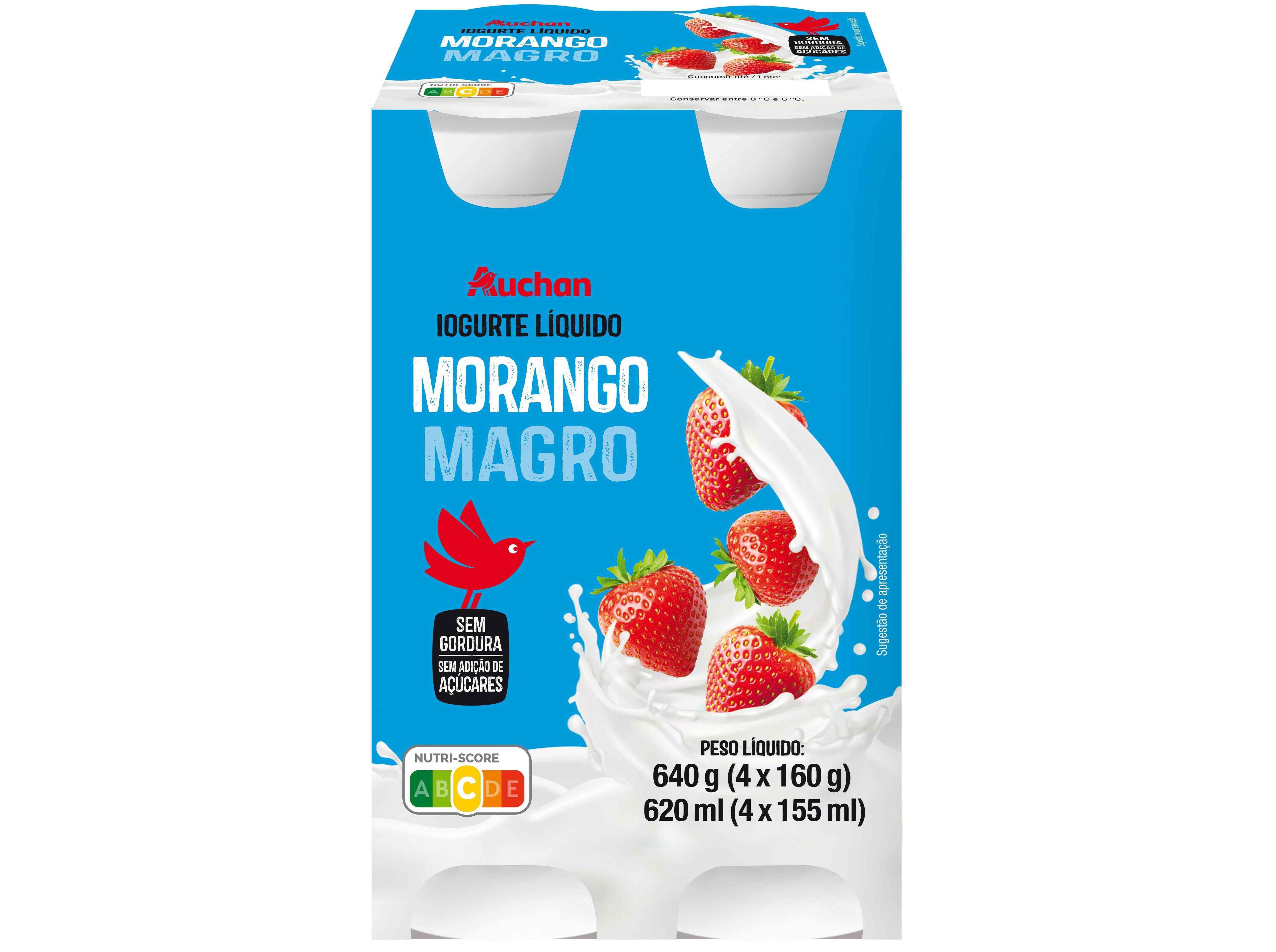 IOGURTE L&Iacute;QUIDO MAGRO AUCHAN MORANGO 4X160G