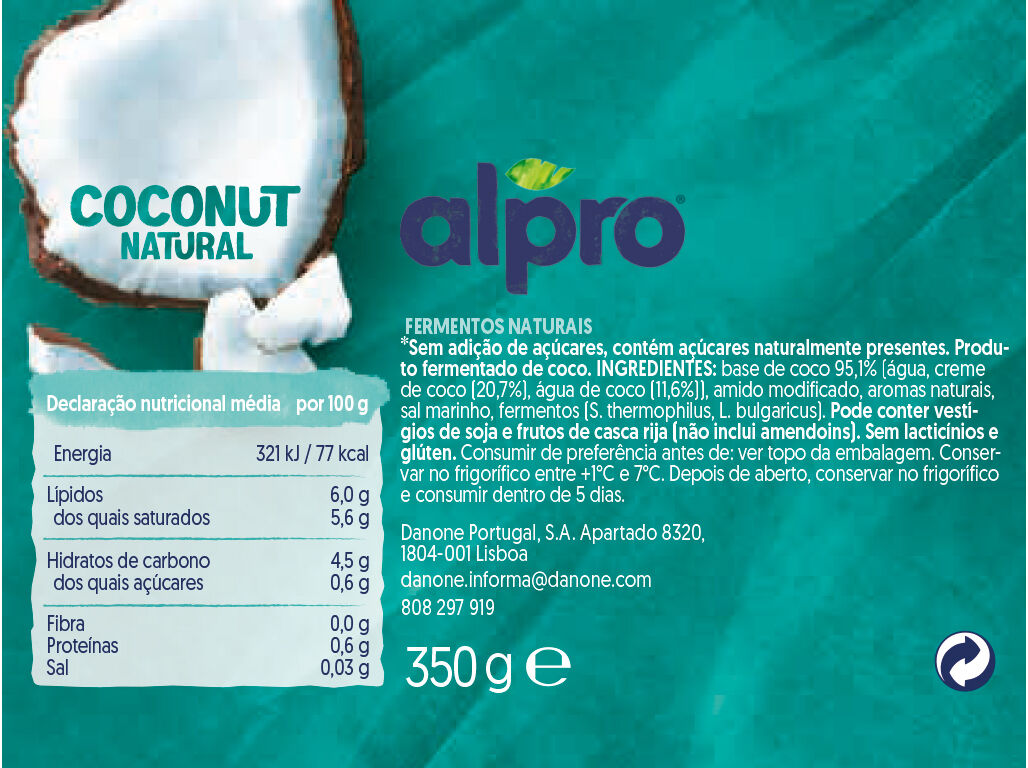YOFU ALPRO C&Ocirc;CO NATURAL 350G image number 1