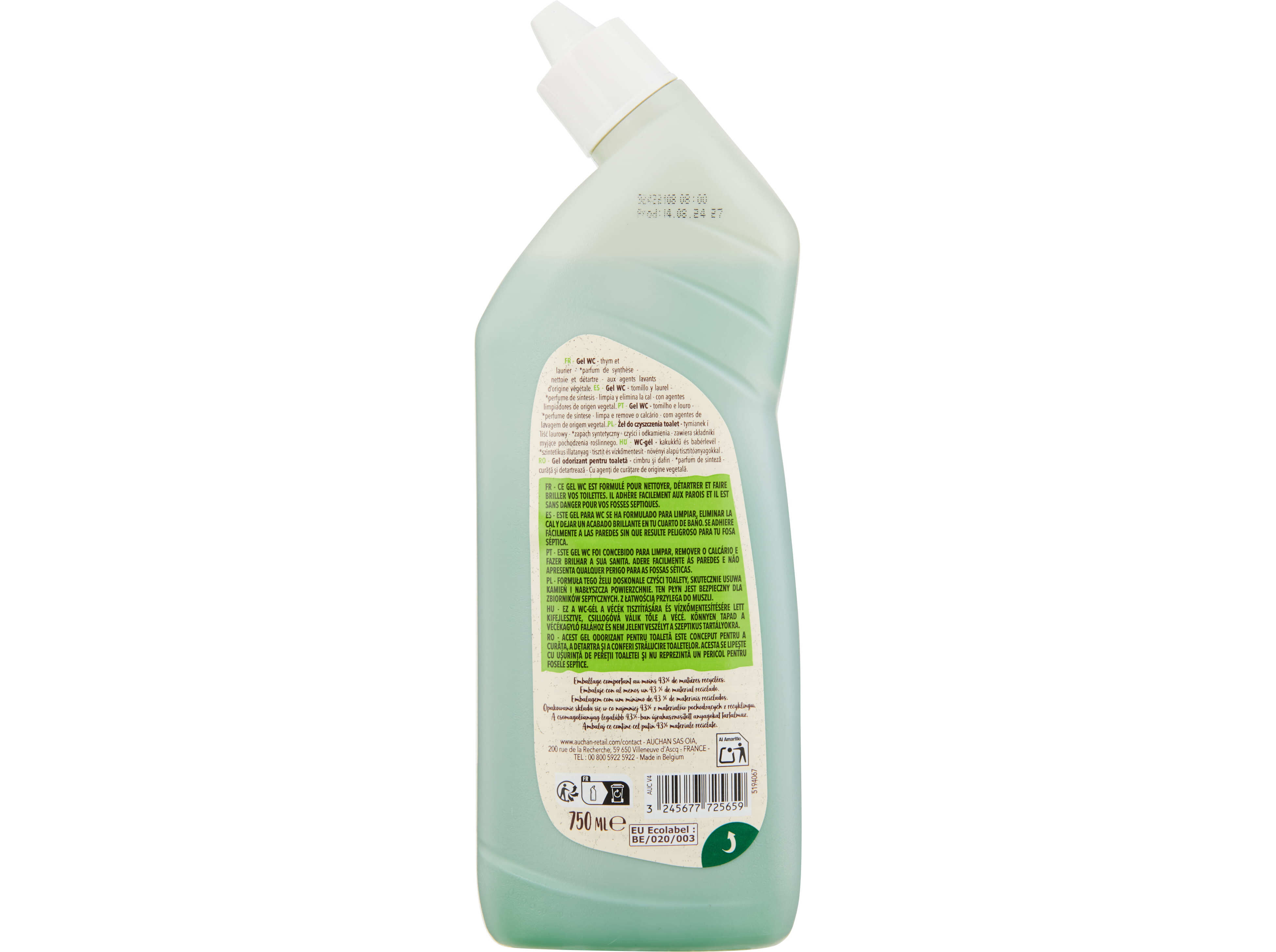 GEL SANIT&Aacute;RIO AUCHAN BETTER LIFE TOMILHO E LOURO 750ML image number 1