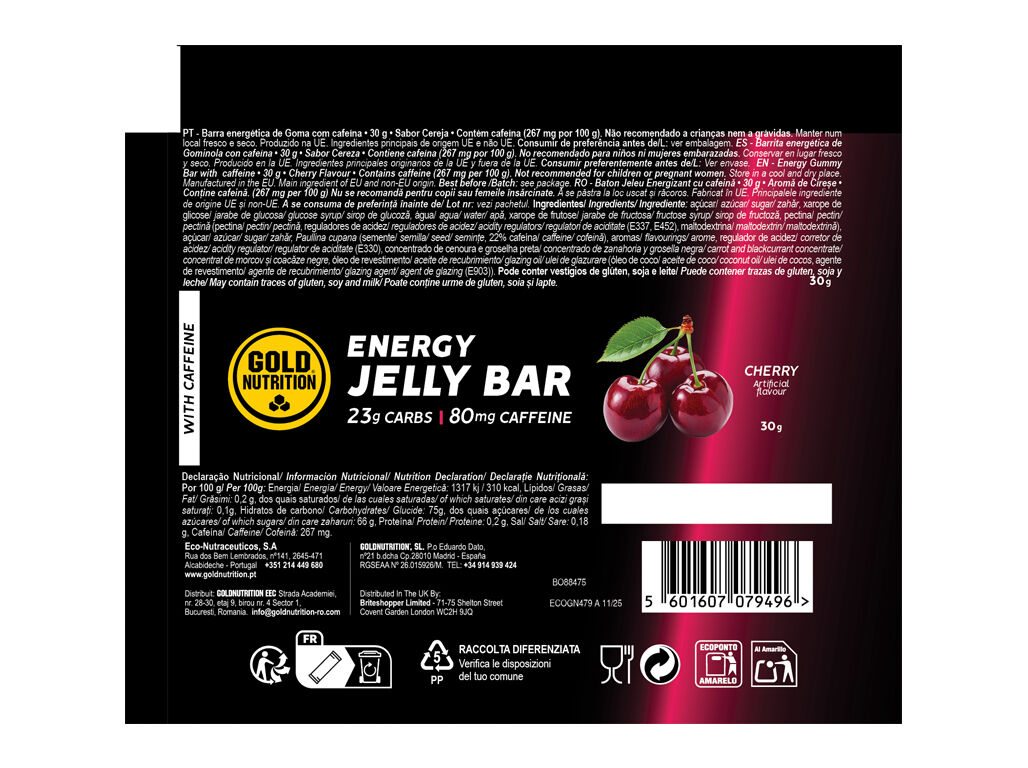 JELLY BAR GOLDNUTRITION CAFEINA CEREJA 30G image number 1