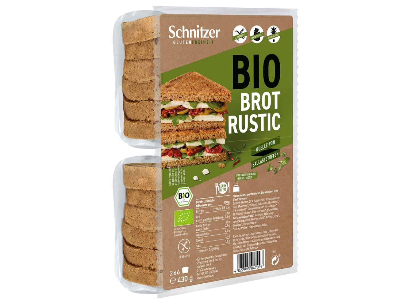 P&Atilde;O MILHO FATIA SCHNITZER BIO SEM GL&Uacute;TEN 430G