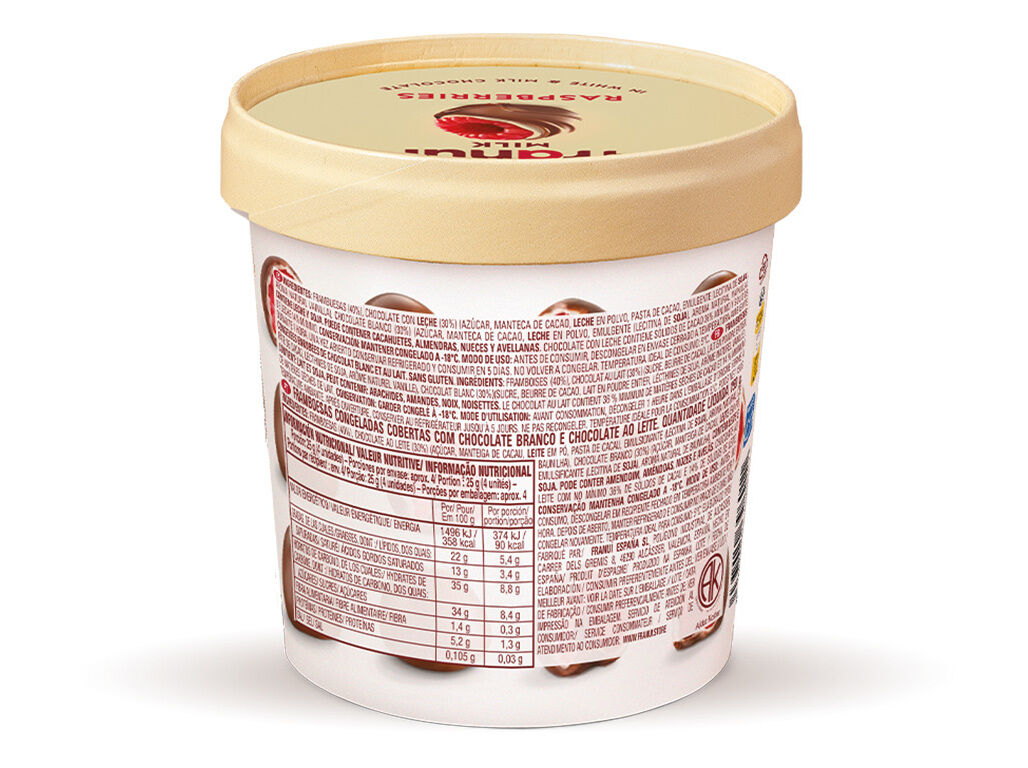 FRAMBOESAS FRANU&Iacute; COBERTAS COM CHOCOLATE BRANCO E CHOCOLATE DE LEITE 150G image number 1