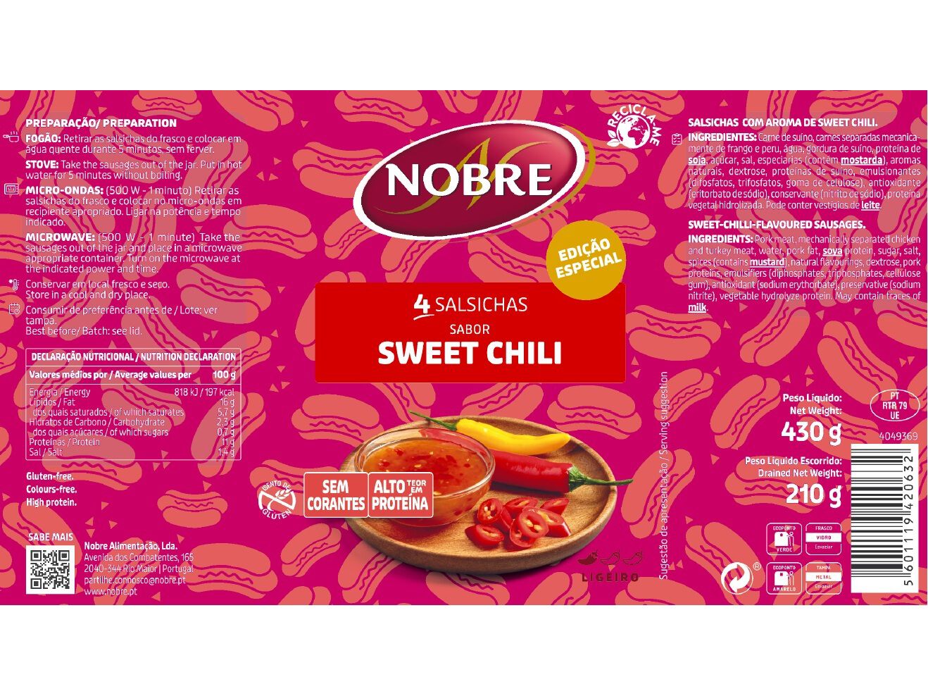 SALSICHAS PORCO NOBRE SWEET CHILI 430G (210G) image number 1