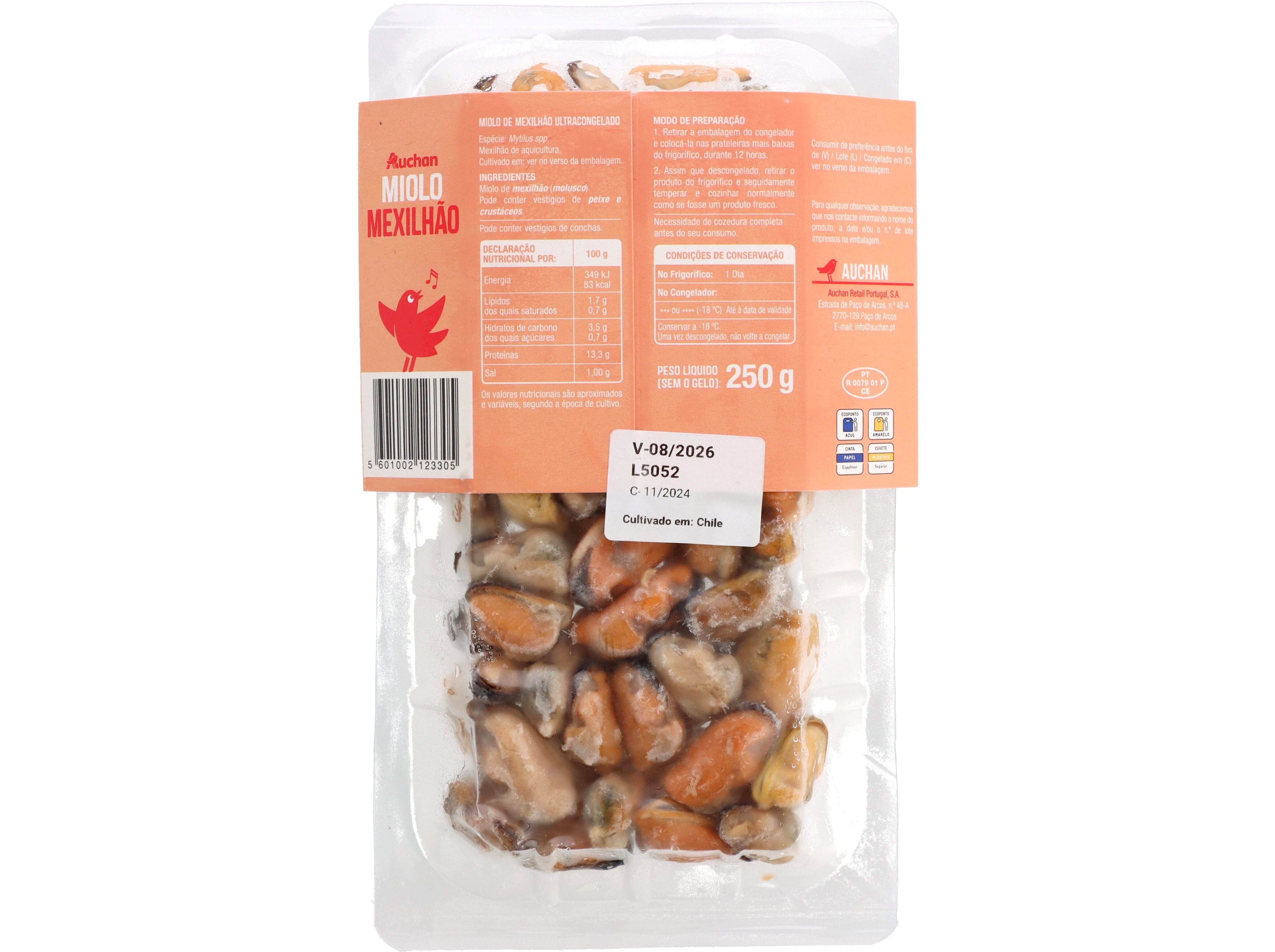 MIOLO MEXILH&Atilde;O AUCHAN ULTRACONGELADO 250G image number 1