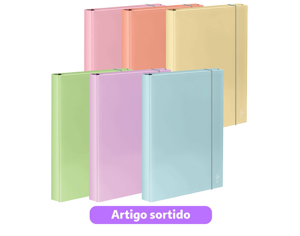CAPA DE CART&Atilde;O A4 PASTEL MITOS COM LOMBADA E EL&Aacute;STICO CORES SORTIDAS