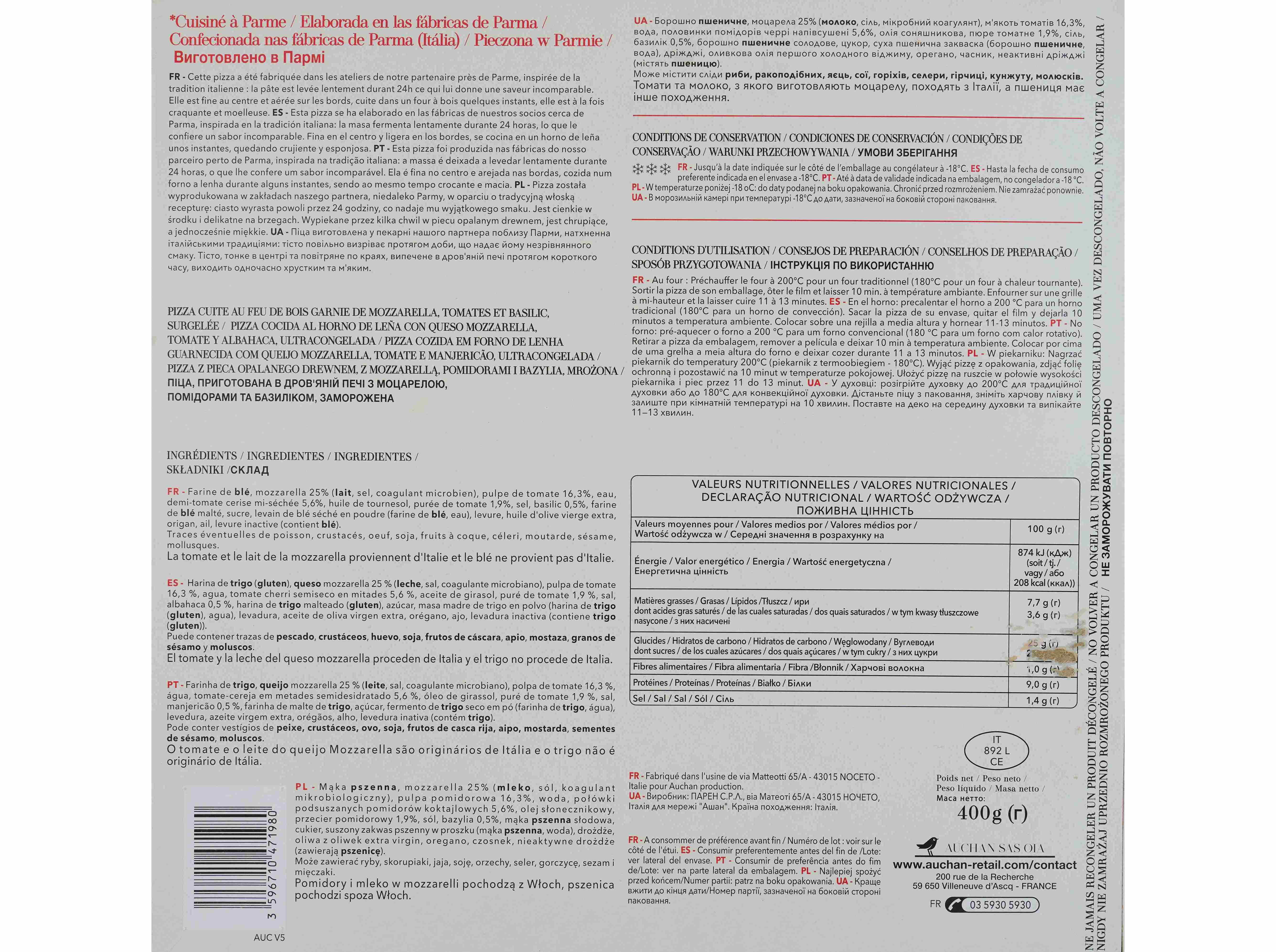 PIZZA AUCHAN &Agrave; MESA EM IT&Aacute;LIA MARGHERITA 400G image number 2