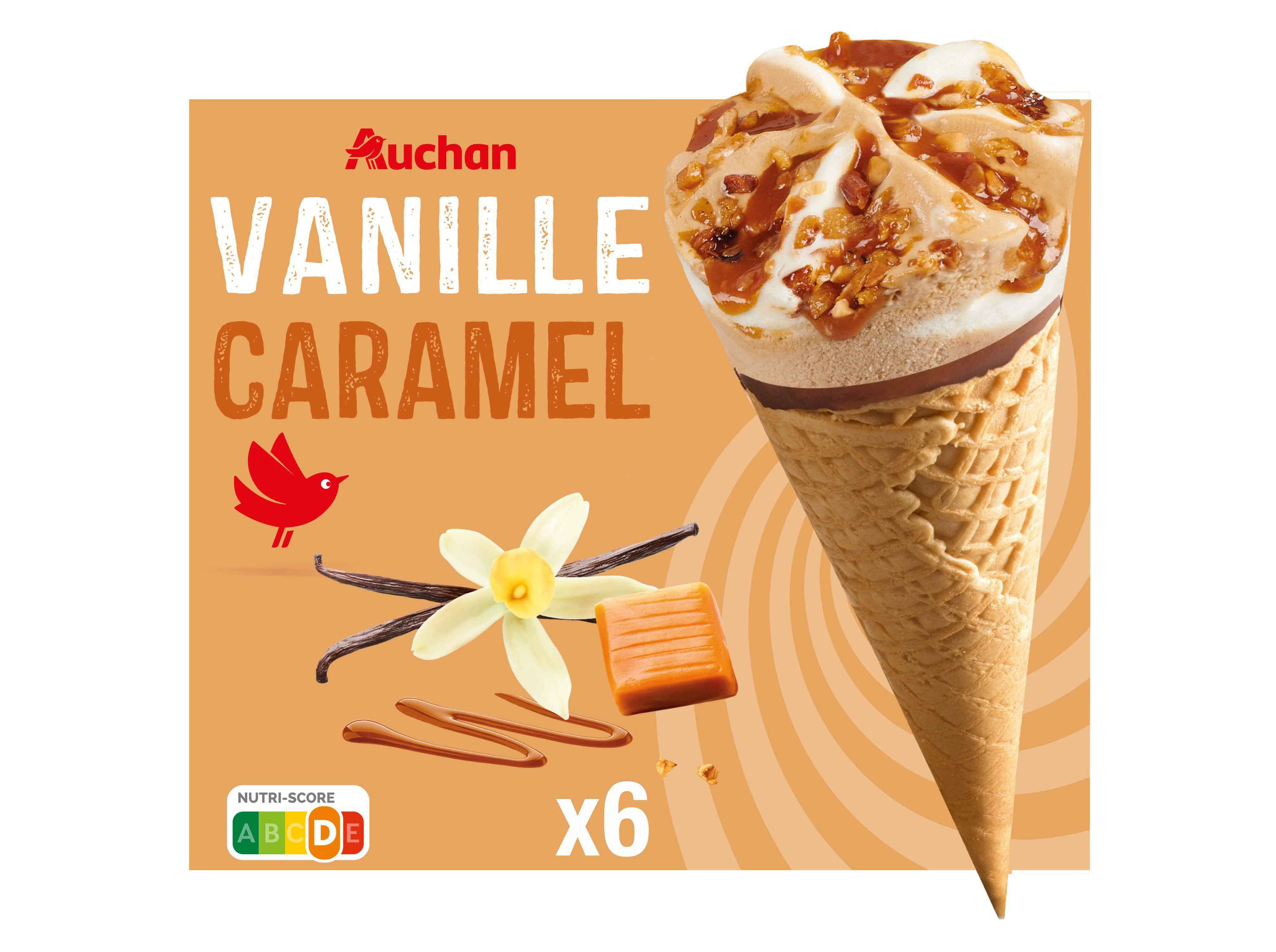 GELADO CONE AUCHAN BAUNILHA CARAMELO 6X120ML