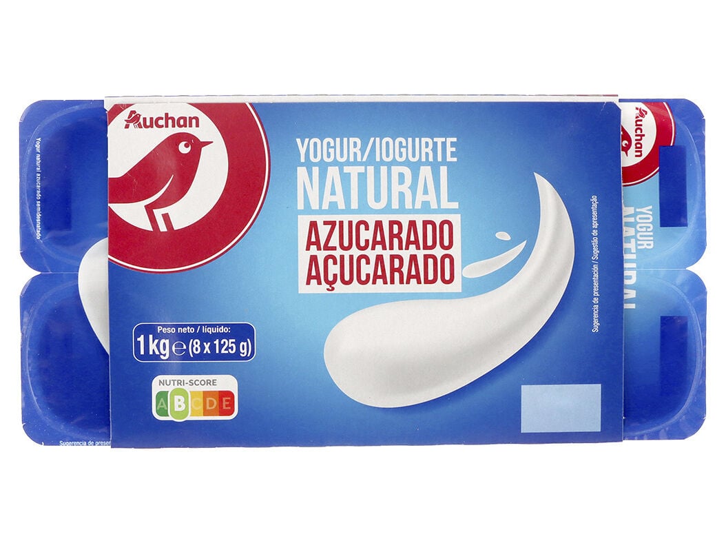 IOGURTE AUCHAN NATURAL A&Ccedil;UCARADO 8X125G