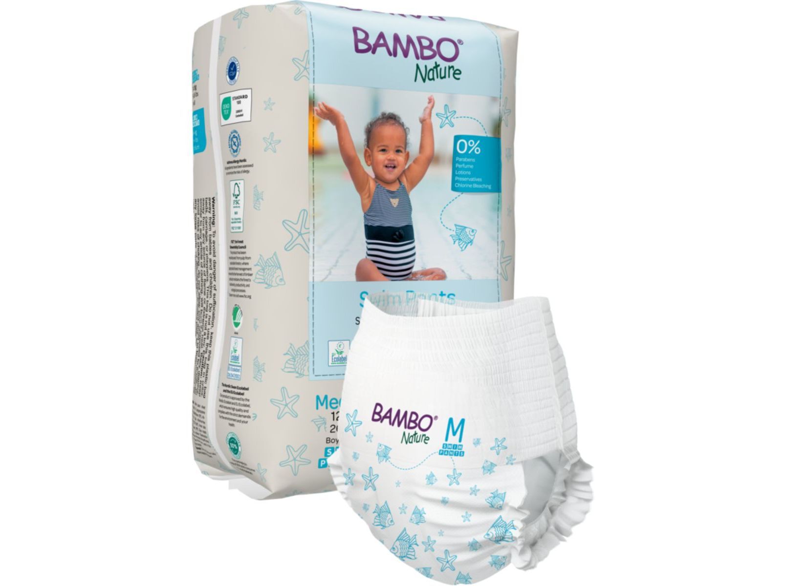 FRALDAS BAMBO NATURE SWIM M 12KG+ 12UN