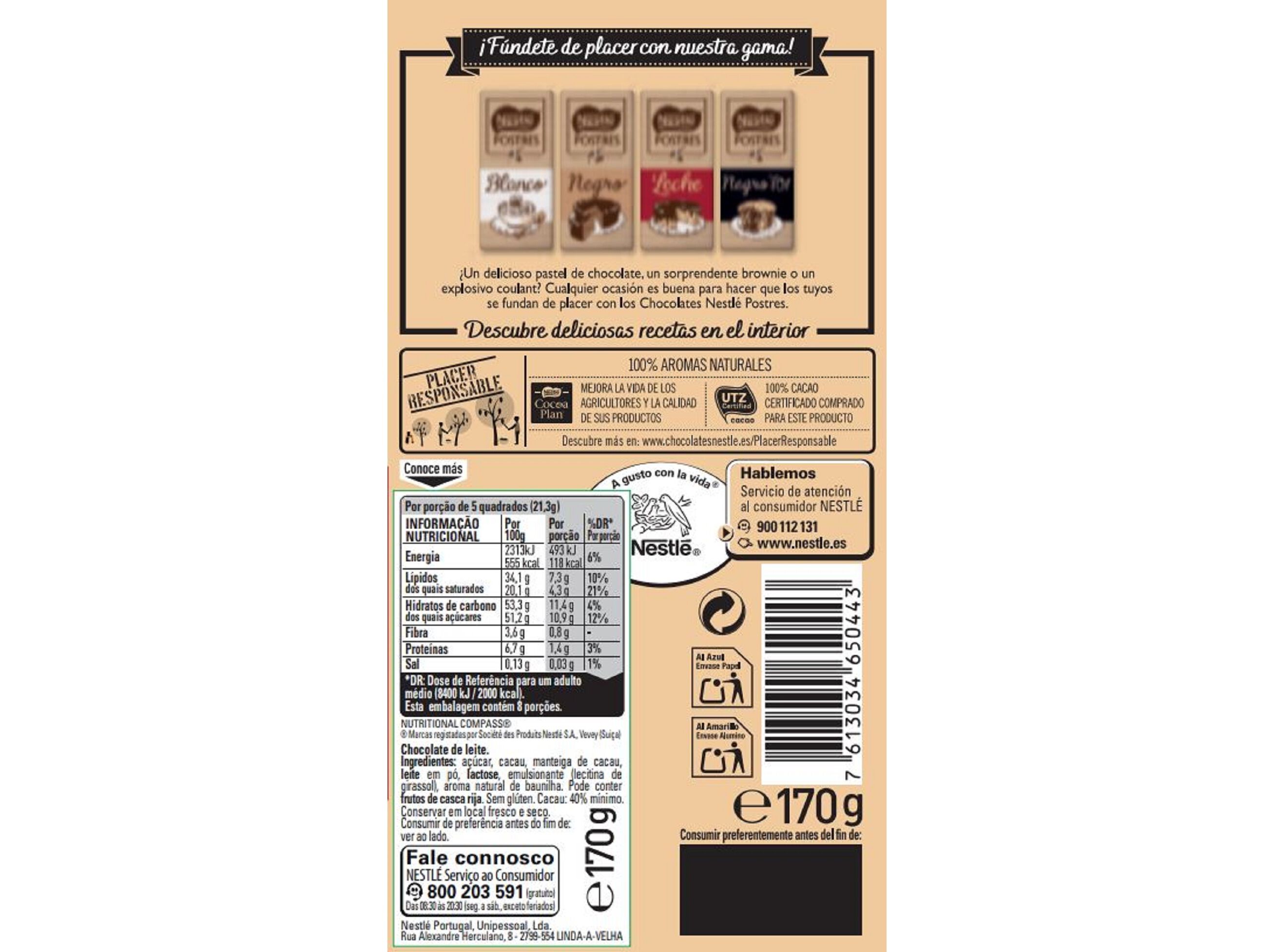 CHOCOLATE CULIN&Aacute;RIA NESTL&Eacute; LEITE 170 G image number 1