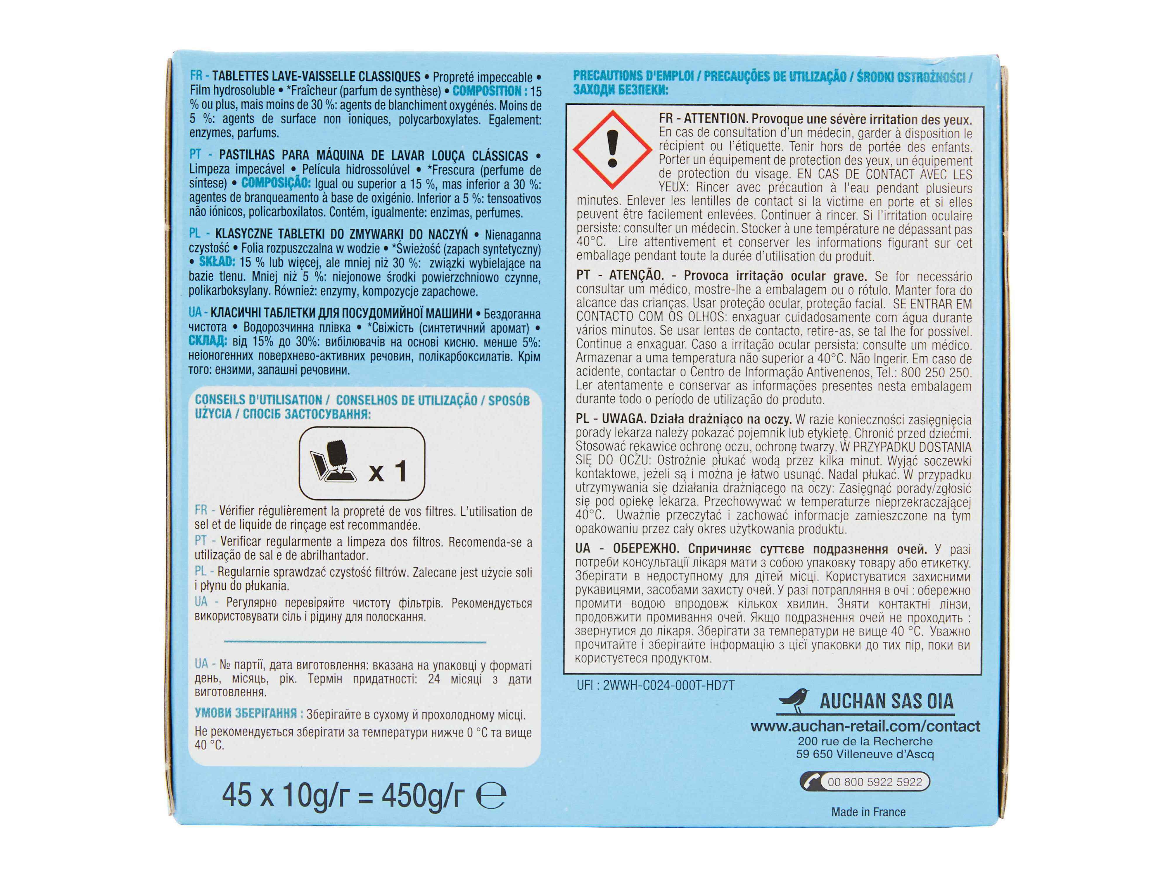DETERGENTE AUCHAN M&Aacute;QUINA LOI&Ccedil;A PASTILHA CLASSIC FRESCURA 45UN image number 2