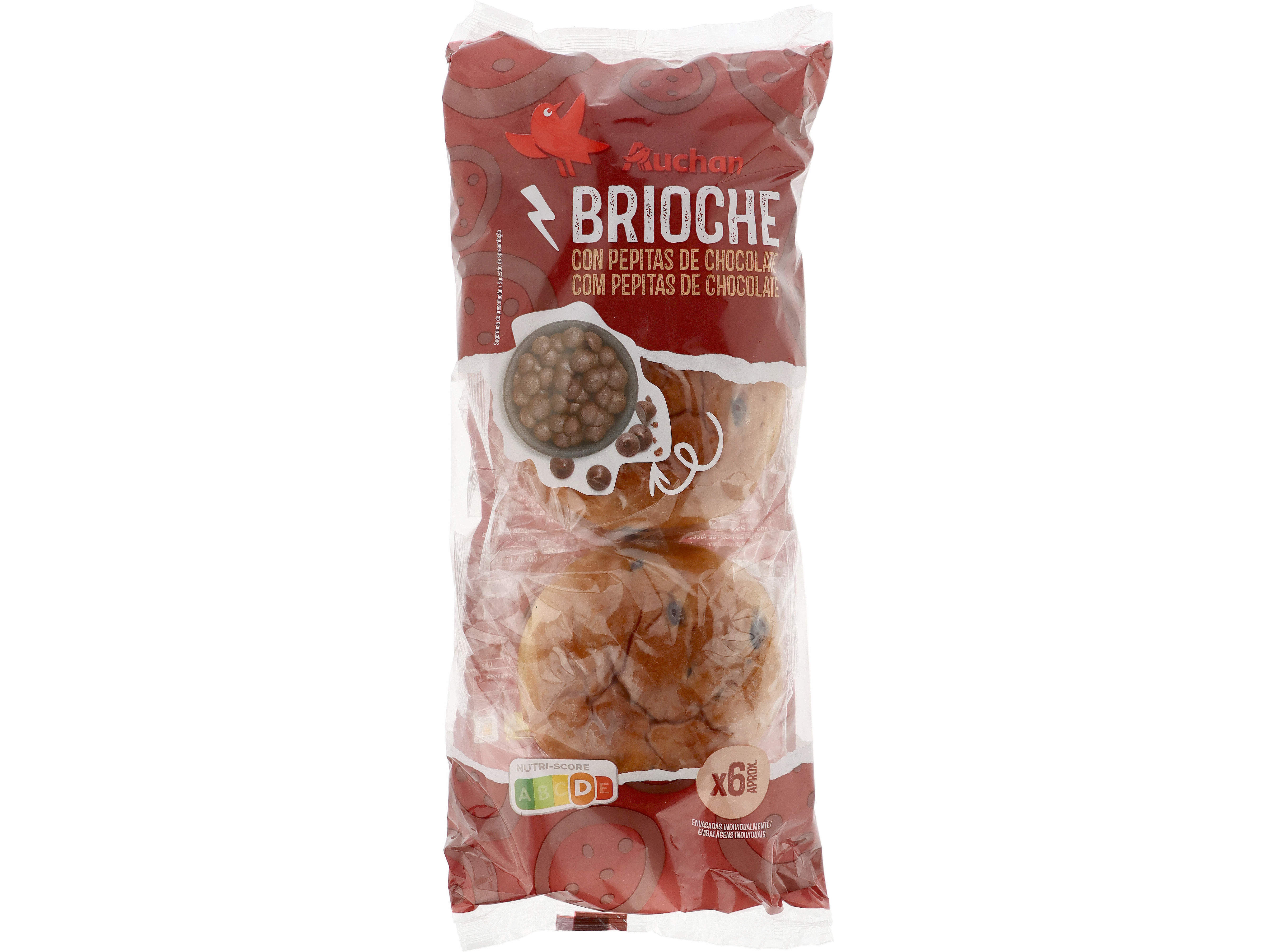 BRIOCHE AUCHAN COM PEPITAS DE CHOCOLATE 6UN (APROX.) 240G
