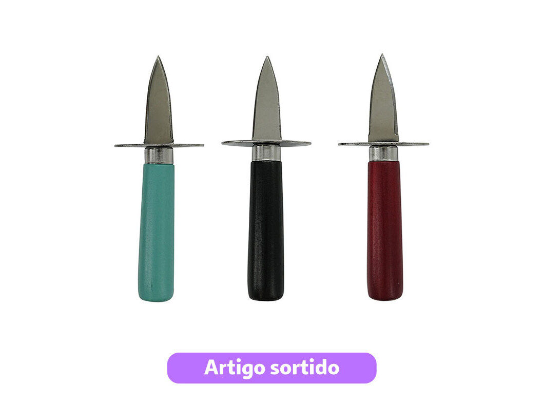 FACA PARA OSTRAS ACTUEL INOX COM CABO MADEIRA CORES SORTIDAS