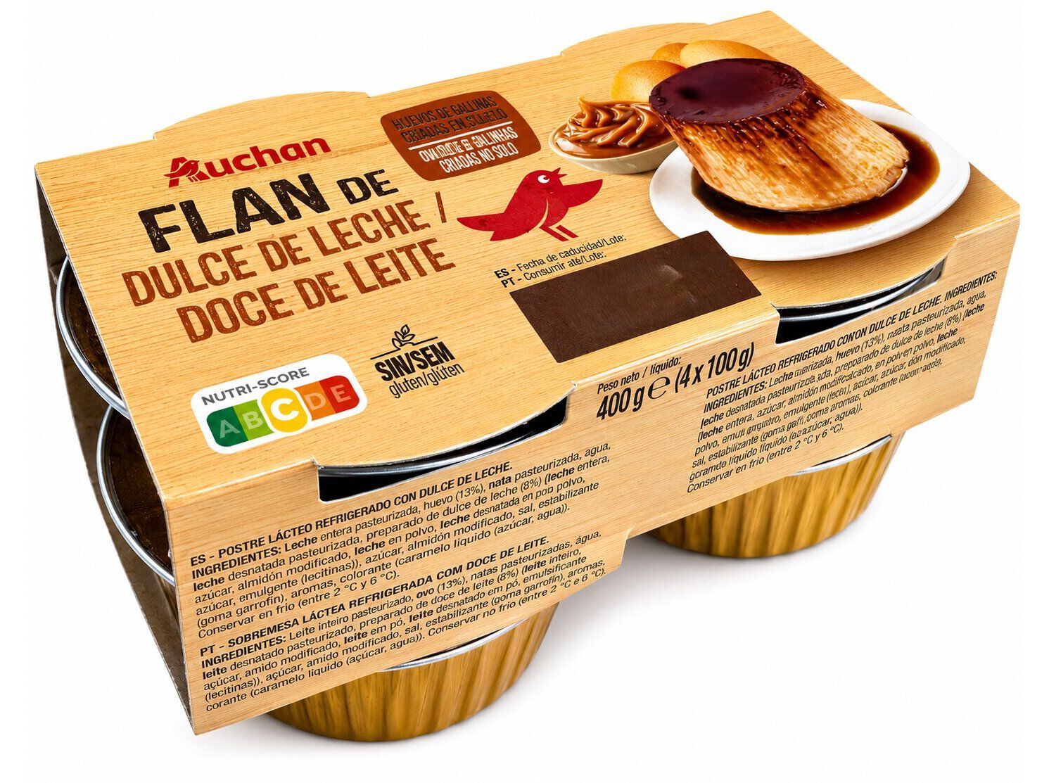 PUDIM FLAN AUCHAN DOCE DE LEITE SEM GL&Uacute;TEN 4X100G image number 0