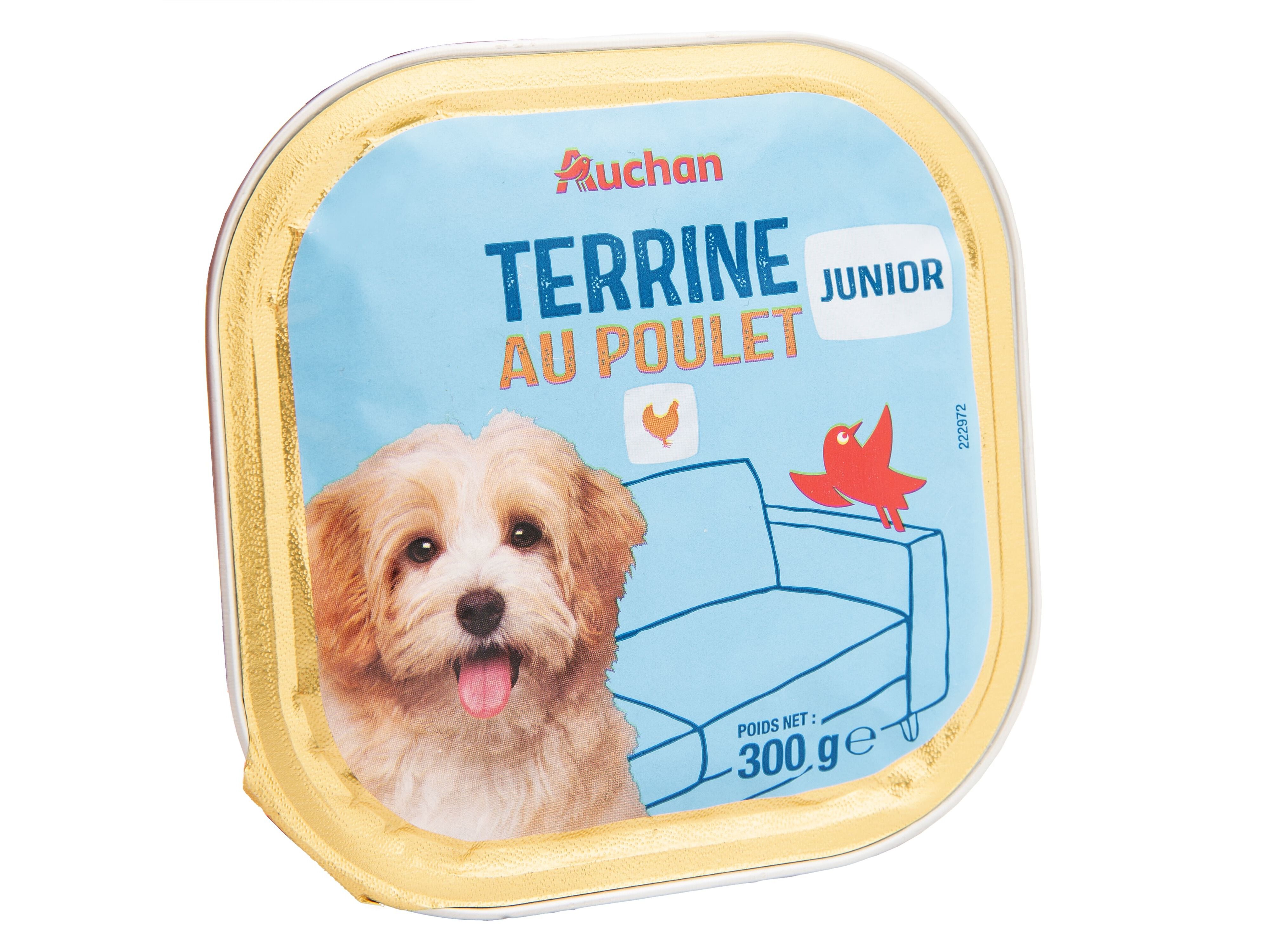 COMIDA H&Uacute;MIDA PARA C&Atilde;O AUCHAN J&Uacute;NIOR TERRINA COM FRANGO 300G image number 1