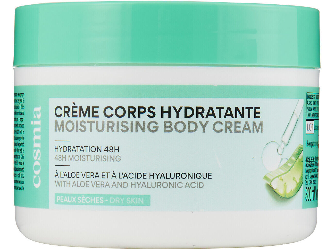 CREME CORPO HIDRATANTE COSMIA ALOE VERA + &Aacute;CIDO HIALUR&Oacute;NICO 300ML image number 0