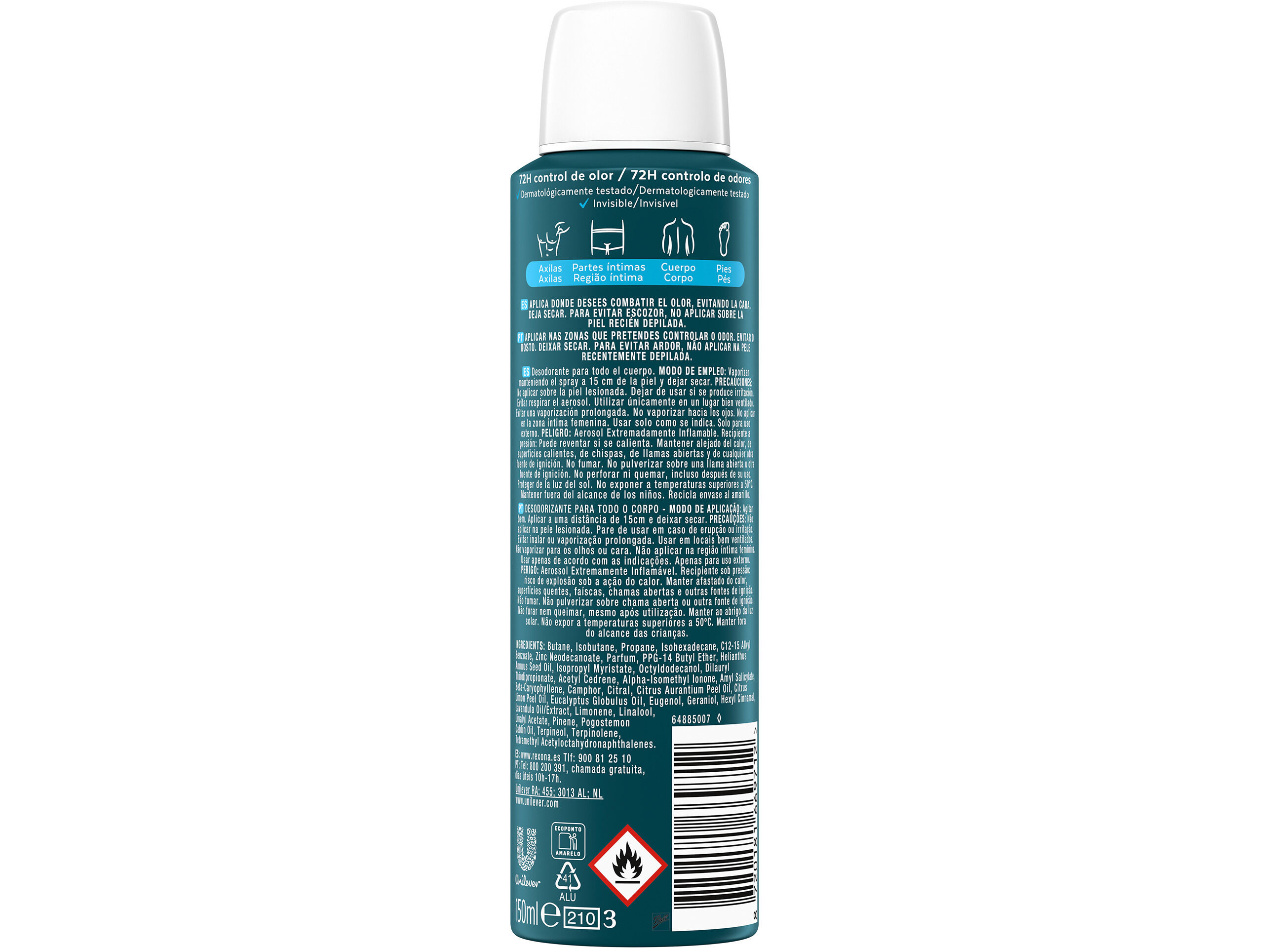 DESODORIZANTE SPRAY REXONA MEN PARA TODO O CORPO OCEAN RUSH 150ML image number 1