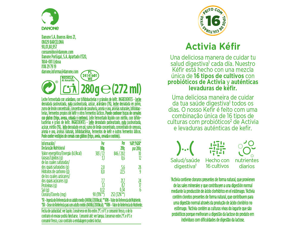 KEFIR ACTIVIA MIRTILO 280G image number 1