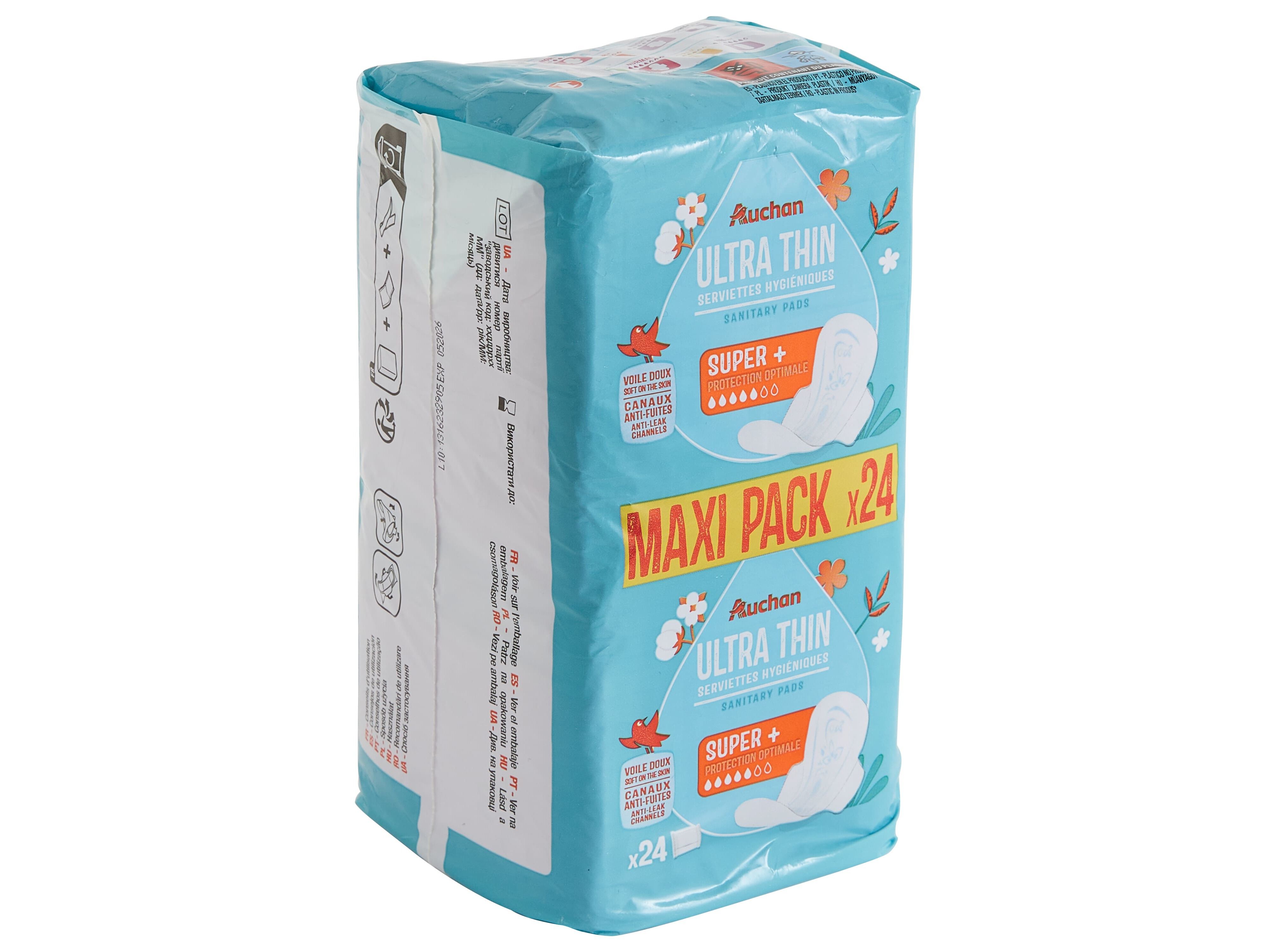 PENSOS HIGI&Eacute;NICOS AUCHAN ULTRA FINOS SUPER C/ABAS BOLSA MAXI PACK 24UN image number 1