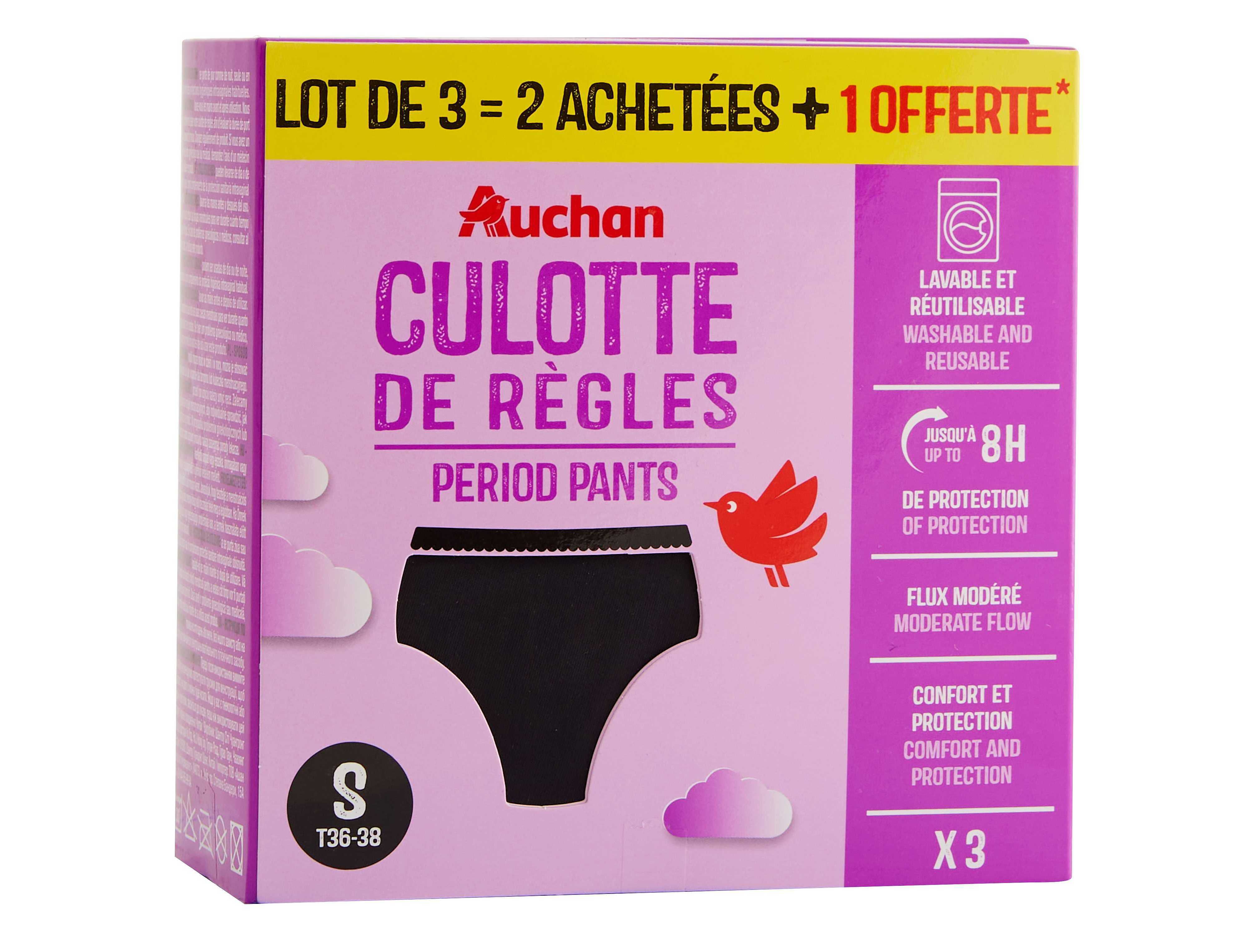 CUECAS MENSTRUAIS AUCHAN PRETO FLUXO MODERADO S 3UN image number 1
