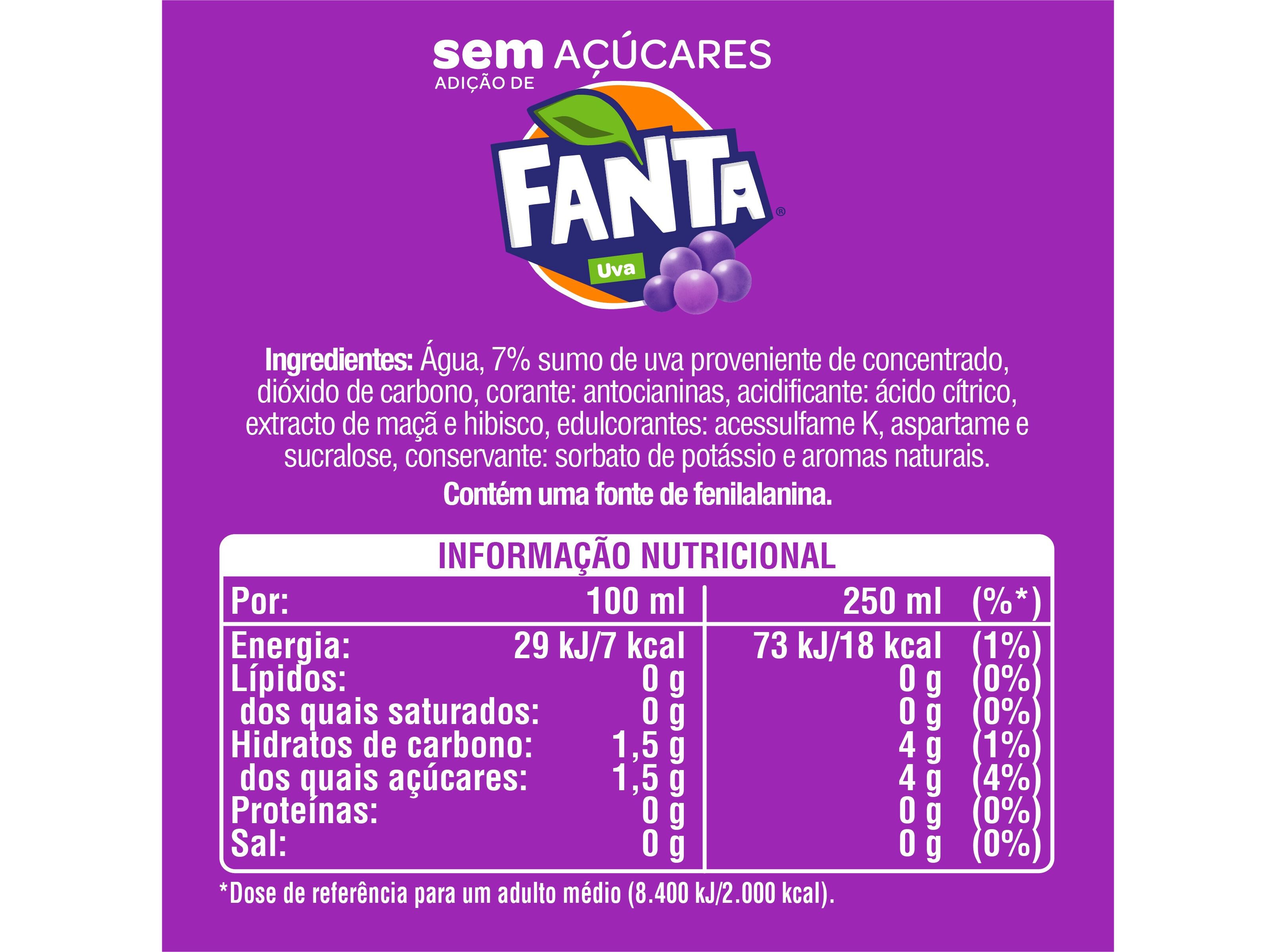 REFRIGERANTE C/ G&Aacute;S FANTA ZERO UVA (SDR) image number 1