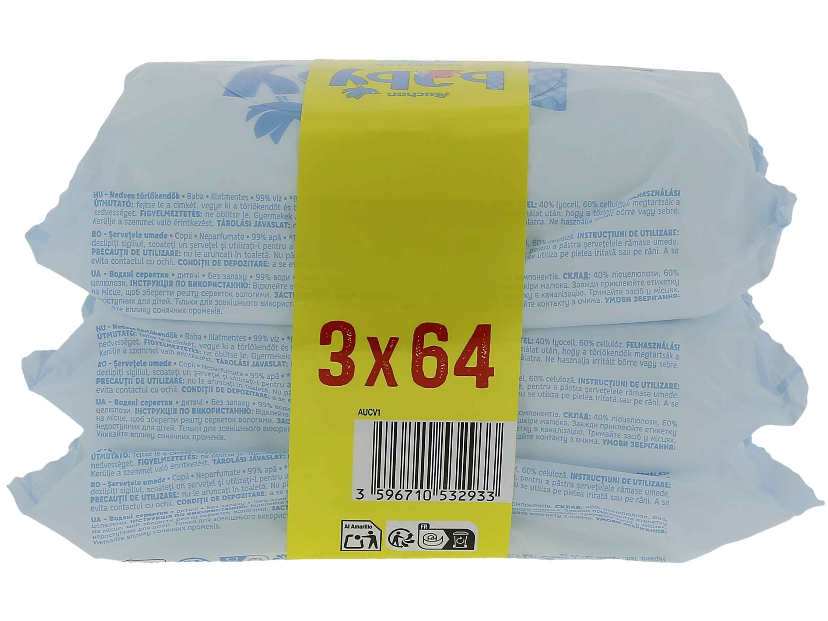 TOALHITAS AUCHAN BABY COM 99% &Aacute;GUA 3X64UN image number 2