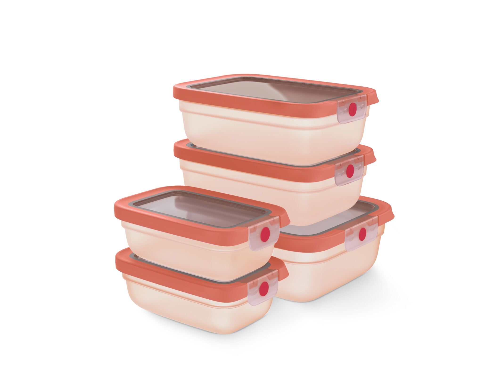CONJUNTO DE 5 CAIXAS HERM&Eacute;TICAS RECTANGULAR TEFAL LARANJA 2X0.5L+2X1.2L+2.3L