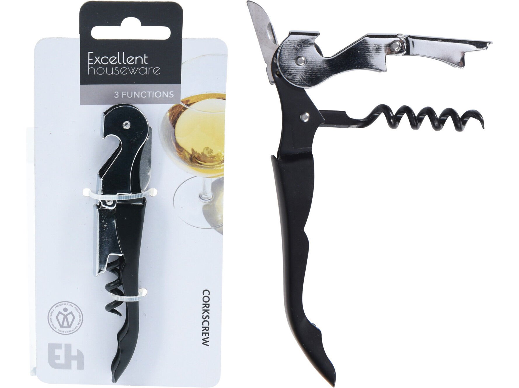 SACA ROLHAS 3 FUN&Ccedil;&Otilde;ES PRETO 12X2.5X14CM