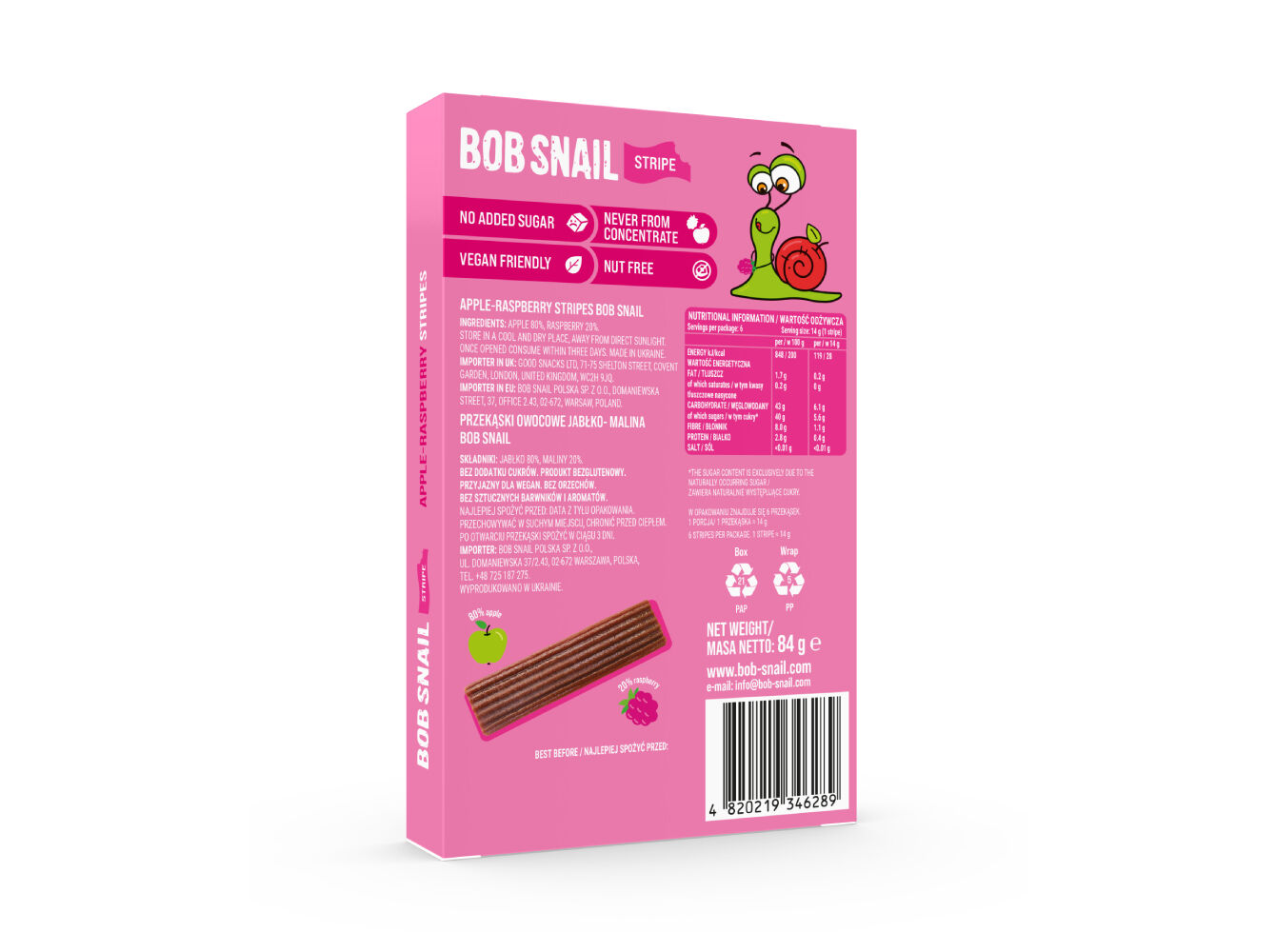 TIRAS DE FRUTA BOB SNAIL MA&Ccedil;&Atilde; E FRAMBOESA 84 G image number 1