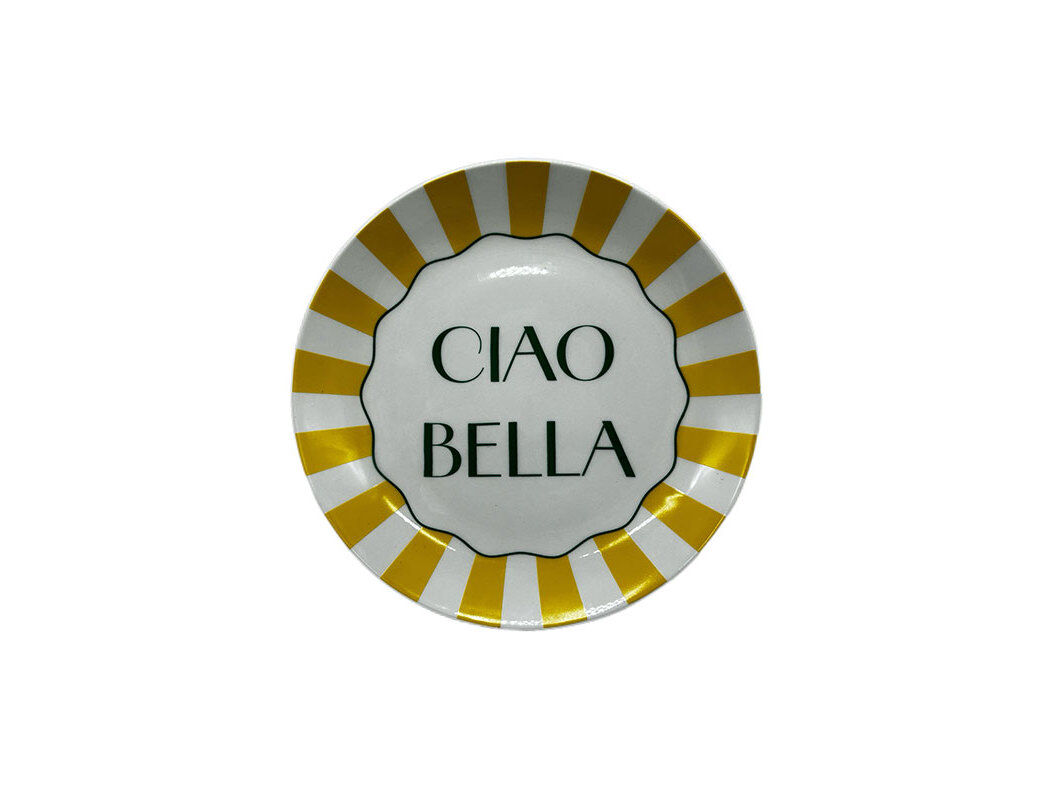 PRATO SOBREMESA ACTUEL PORCELANA RISCA AMARELO 19CM