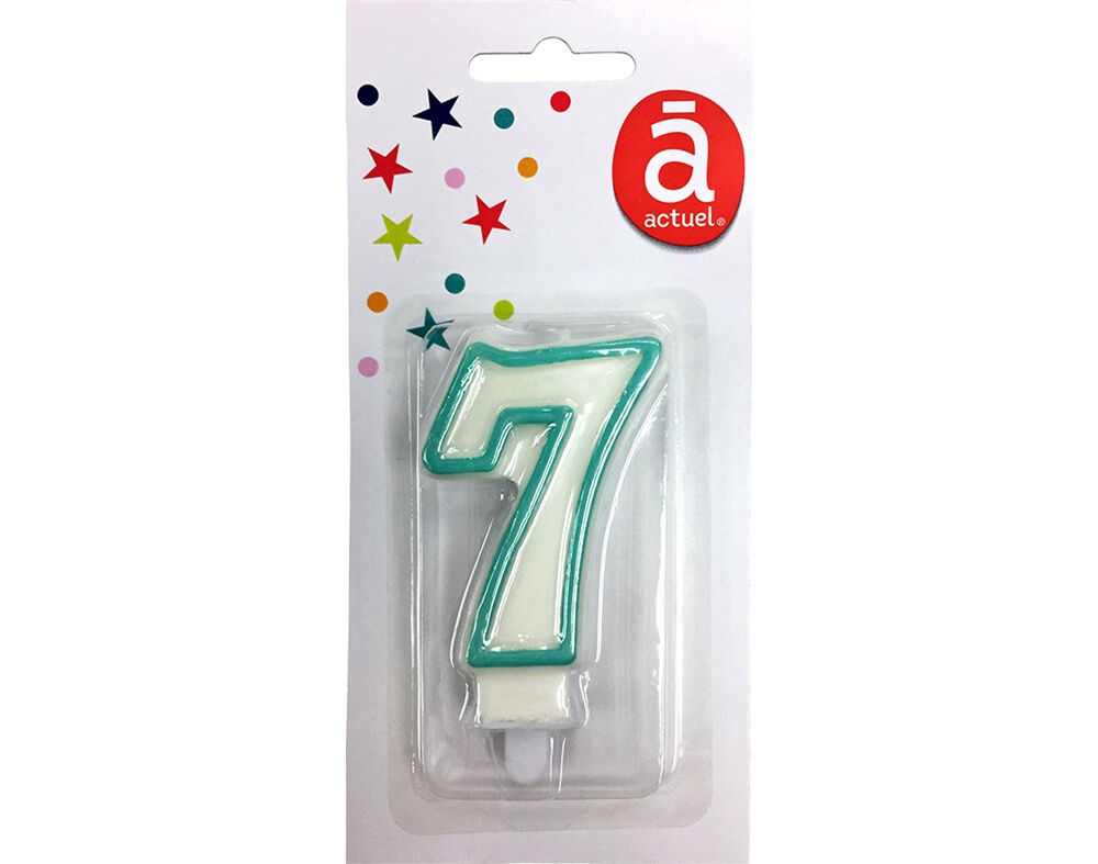 VELA DE ANIVERS&Aacute;RIO ACTUEL BRANCO COM REBORDO AZUL N&Uacute;MERO 7 image number 0