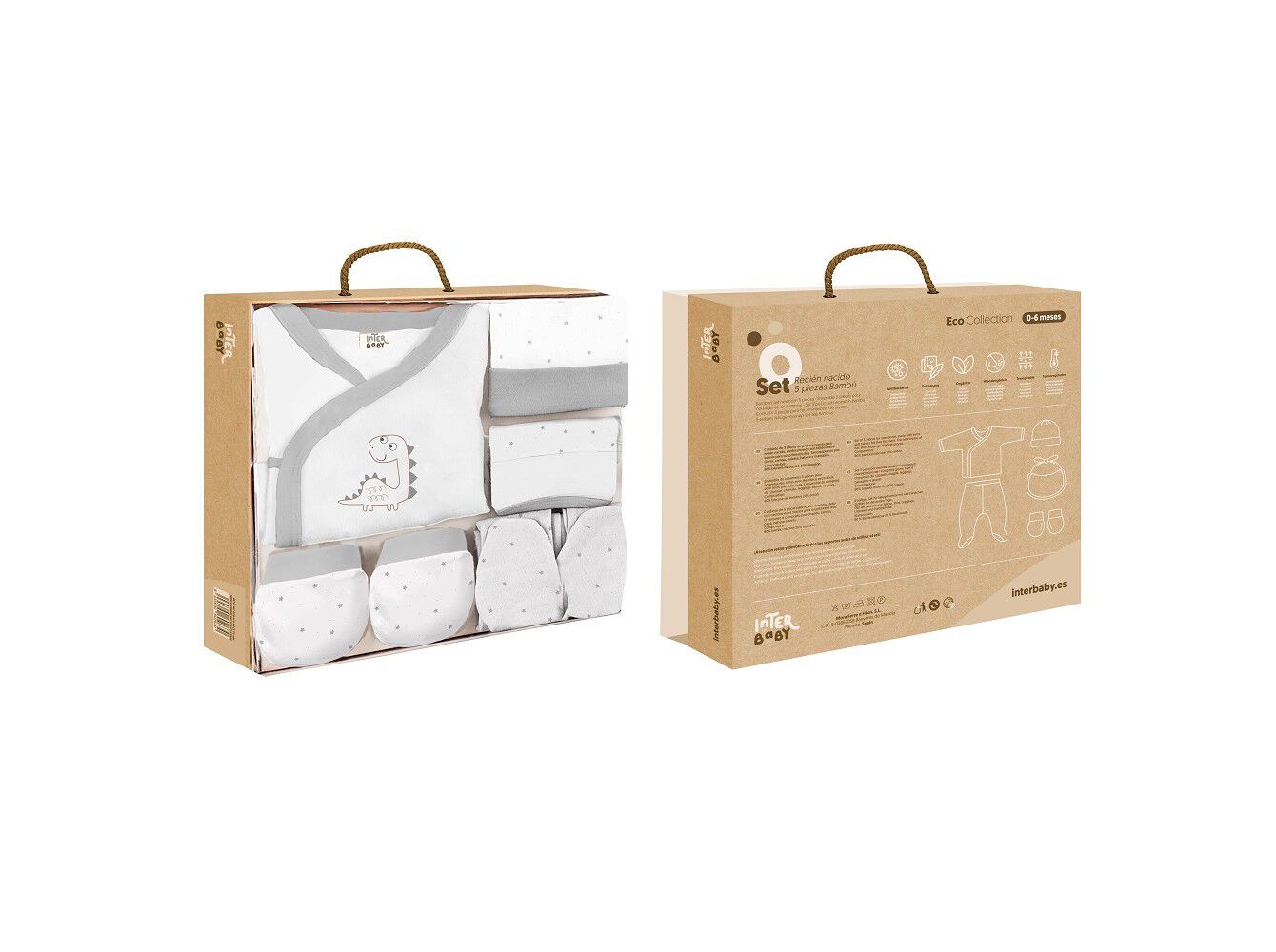 CONJUNTO 5 PE&Ccedil;AS INTERBABY CINZENTO 0-6 MESES