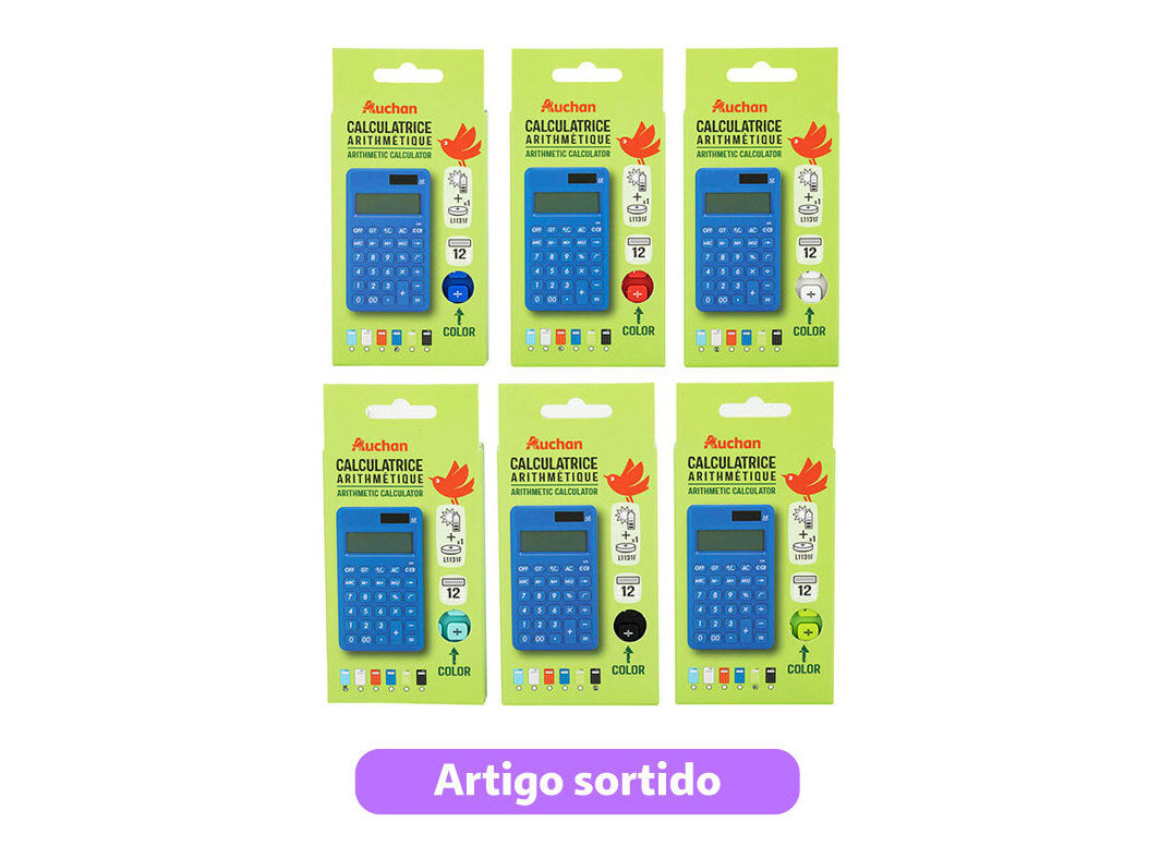 CALCULADORA ARITM&Eacute;TICA AUCHAN 12 DIGIT CORES SORTIDAS